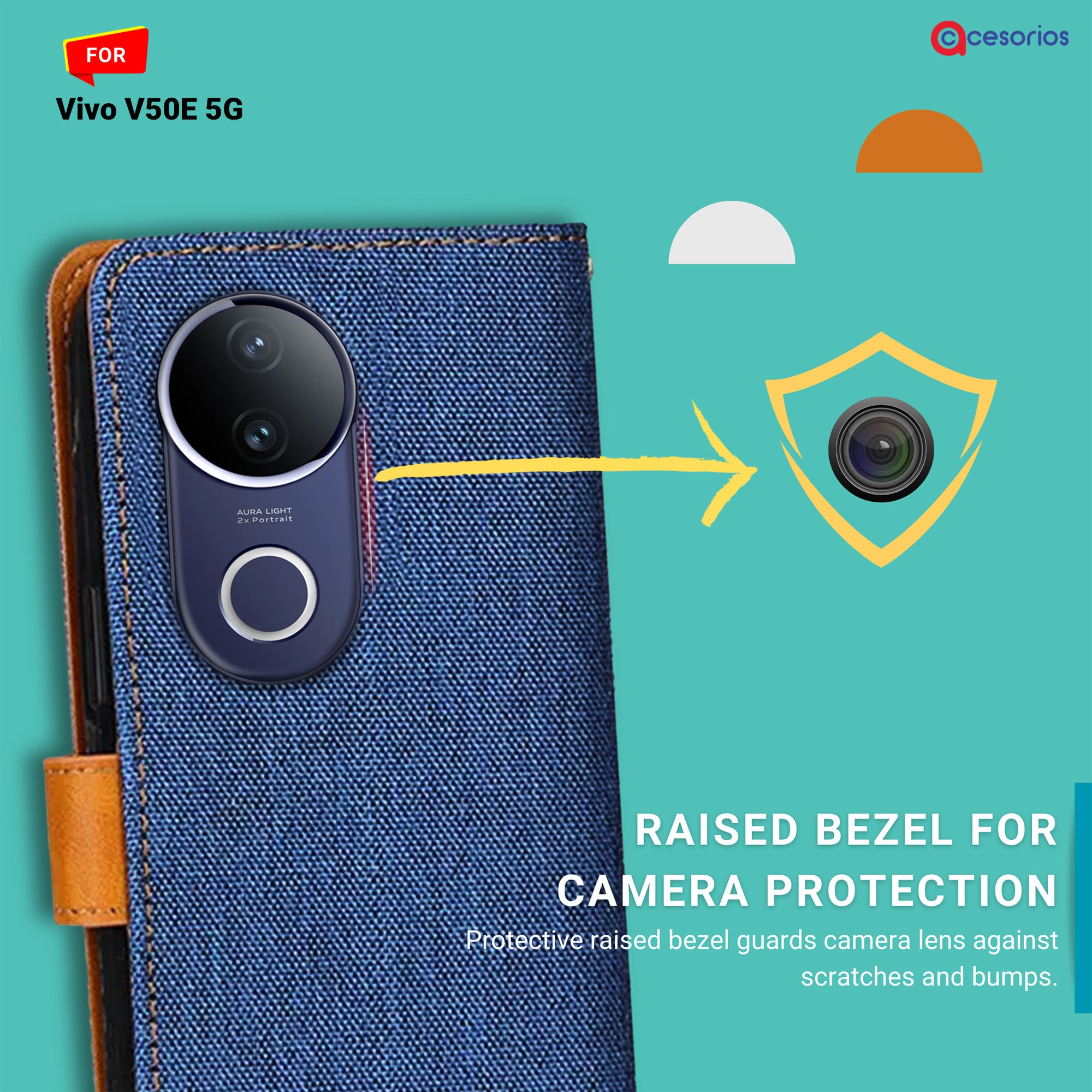 Accesorios Vivo V50E 5G denim flip cover – Blue – Image 2 #color_blue