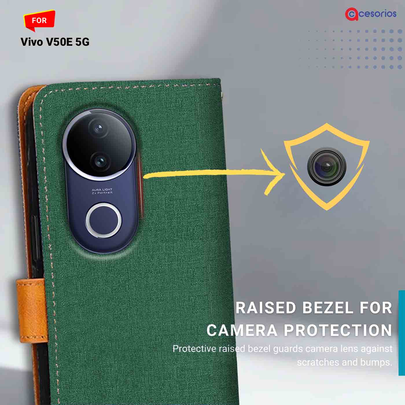 Accesorios Vivo V50E 5G denim flip cover – Green – Image 2 #color_g