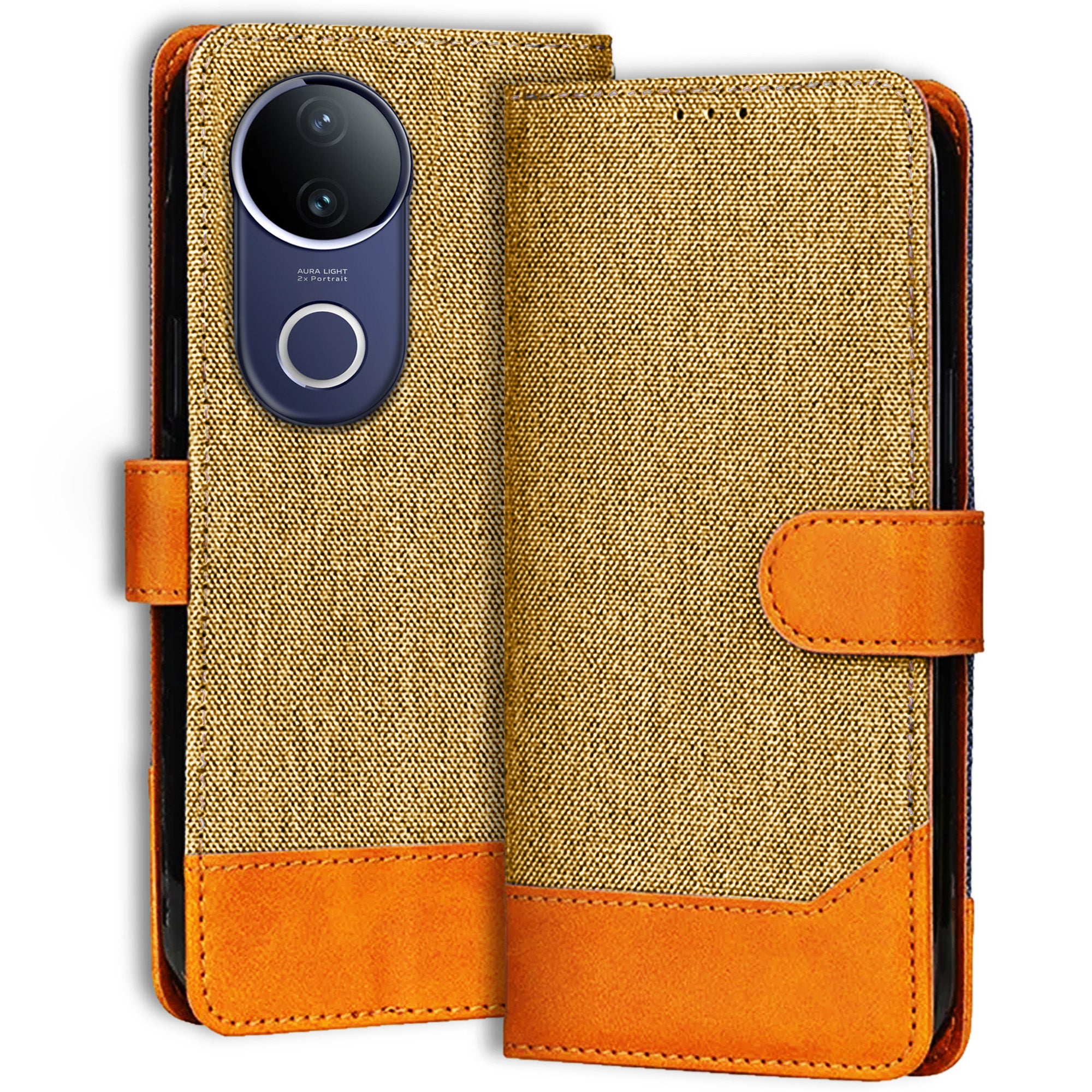 Accesorios Vivo V50E 5G denim flip cover – Light Brown – Image 1 #color_light brown
