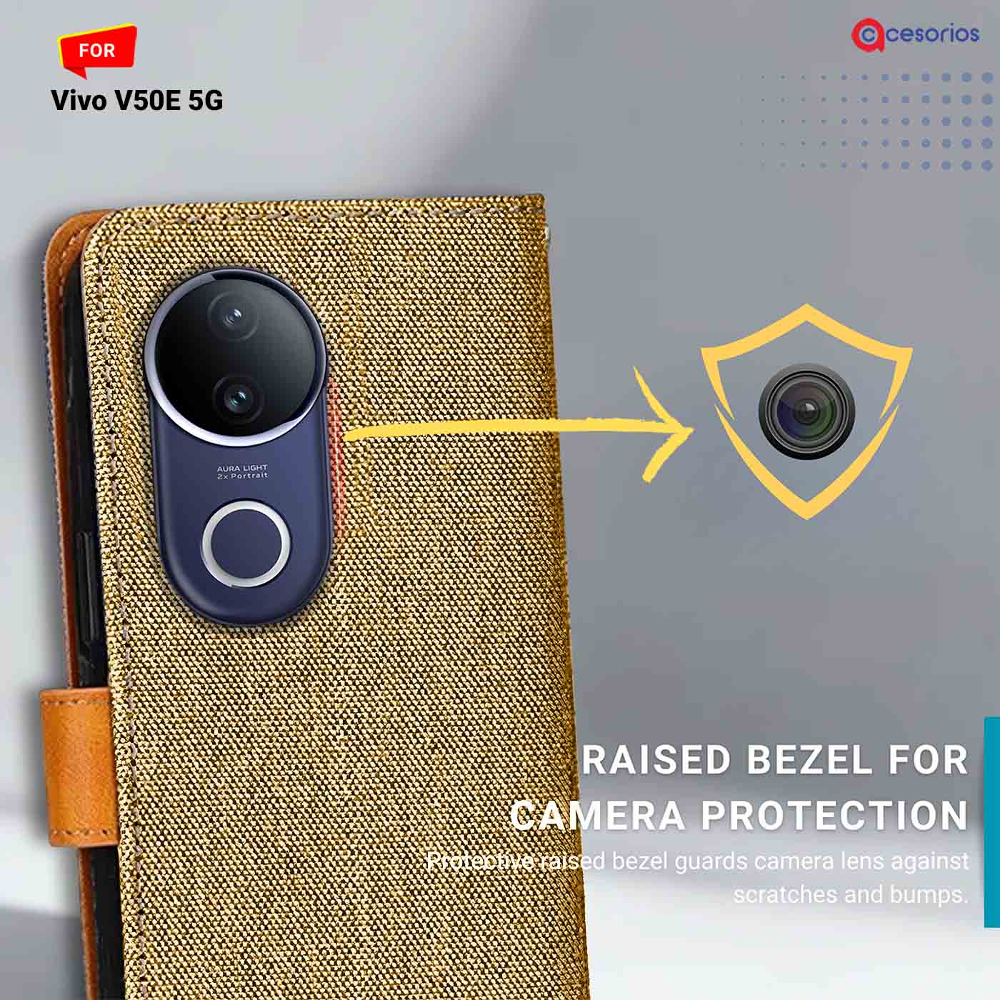 Denim & Leather back panel — Vivo V50E 5G in Light Brown mobile case