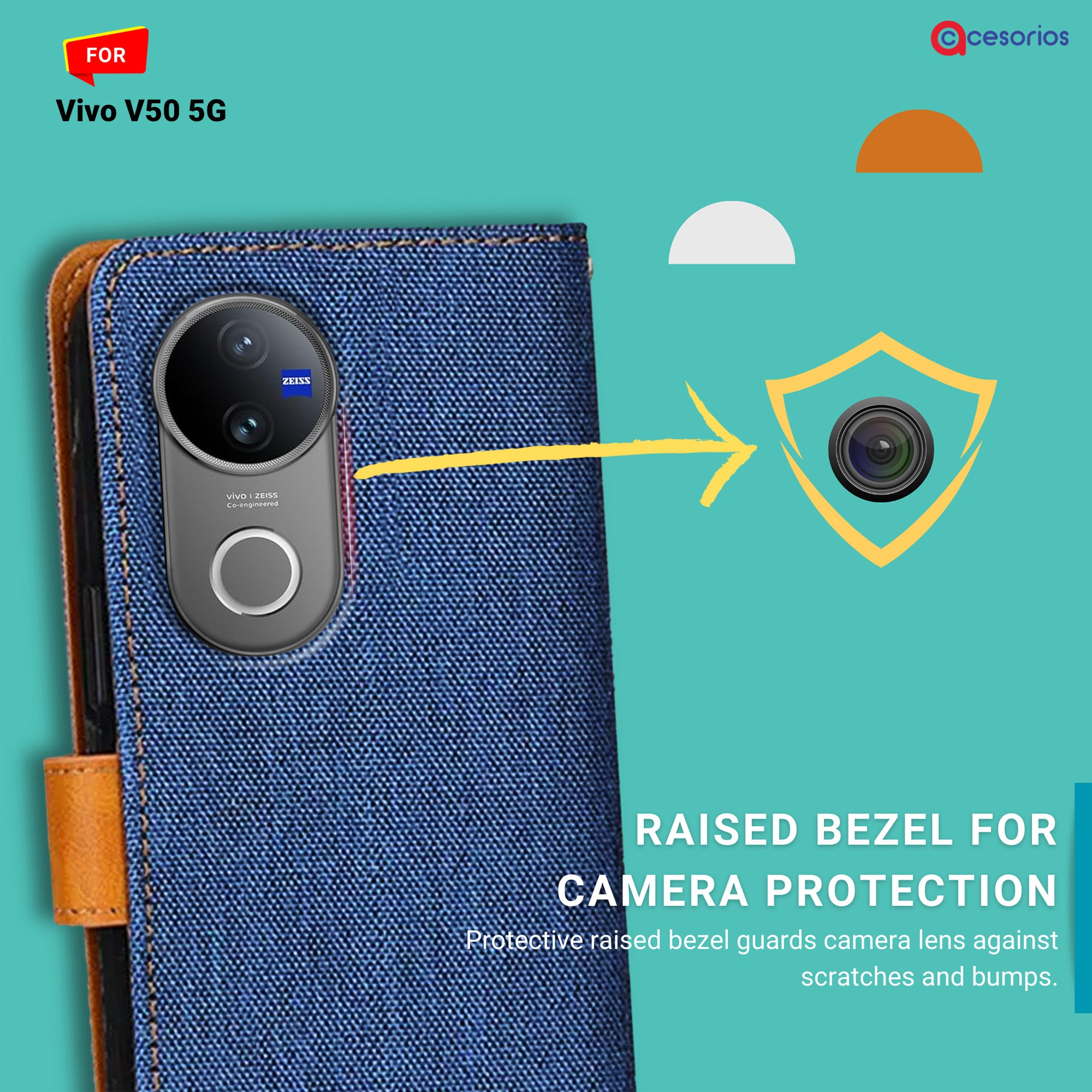 Accesorios Vivo V50 5G denim flip cover – Blue – Image 2 #color_blue