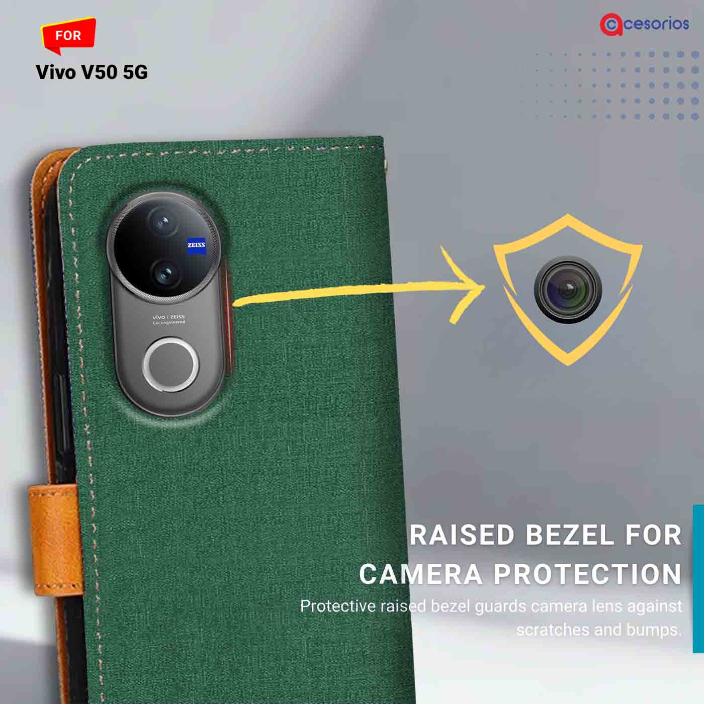 Accesorios Vivo V50 5G denim flip cover – Green – Image 2 #color_g