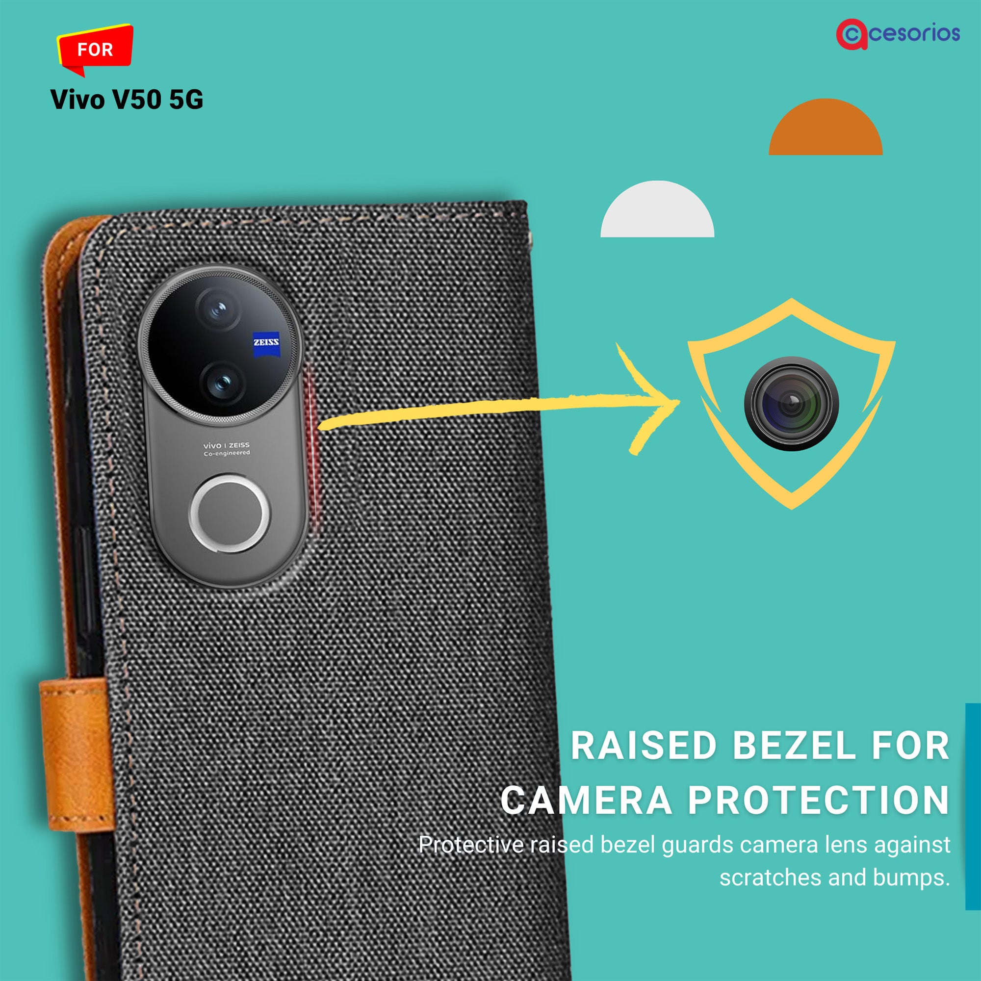 Accesorios Vivo V50 5G denim flip cover – Grey – Image 2 #color_grey