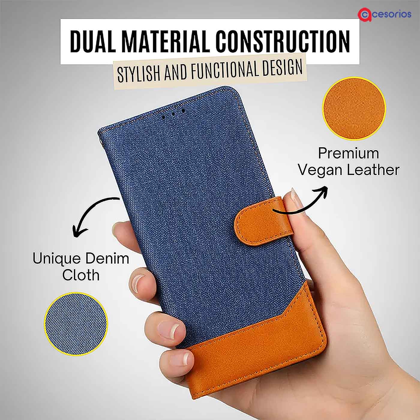 Accesorios Vivo V60E denim flip cover – Blue – Image 3 #color_