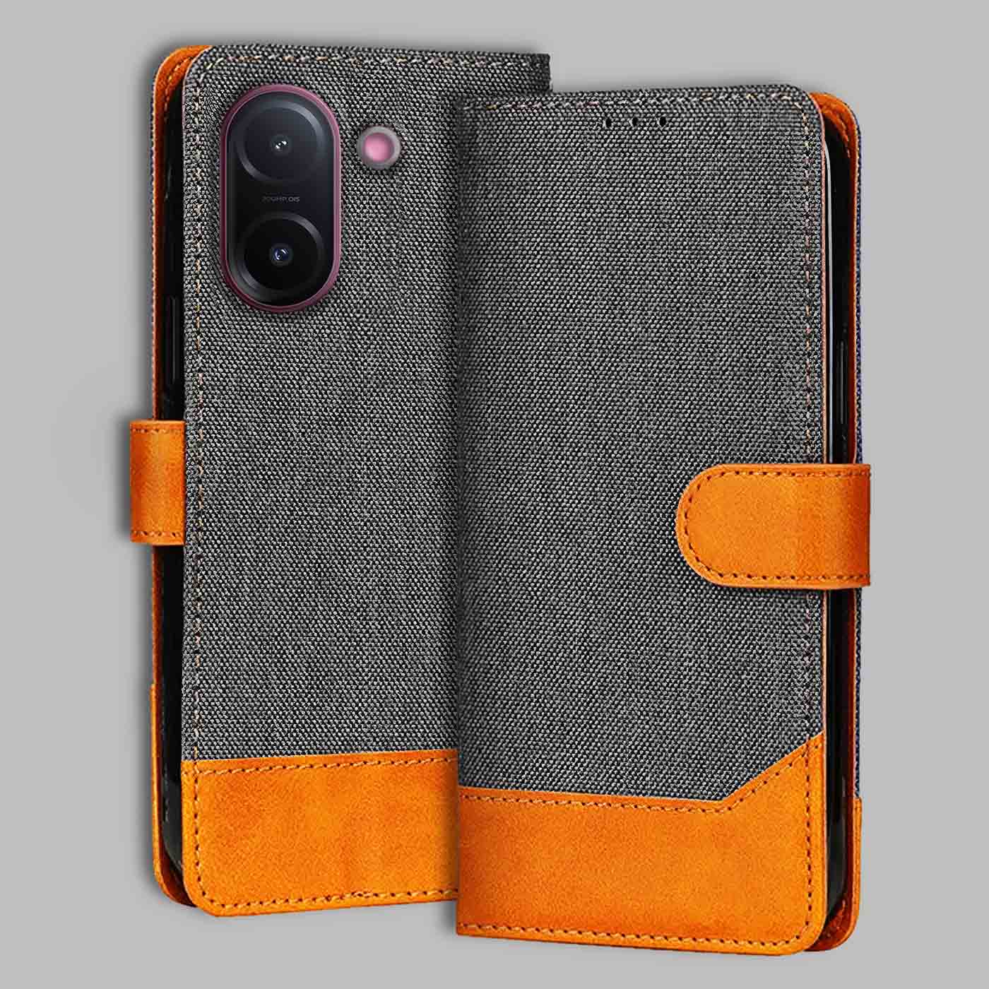 Vivo V60e 5G flip cover in Grey — front view by Accesorios