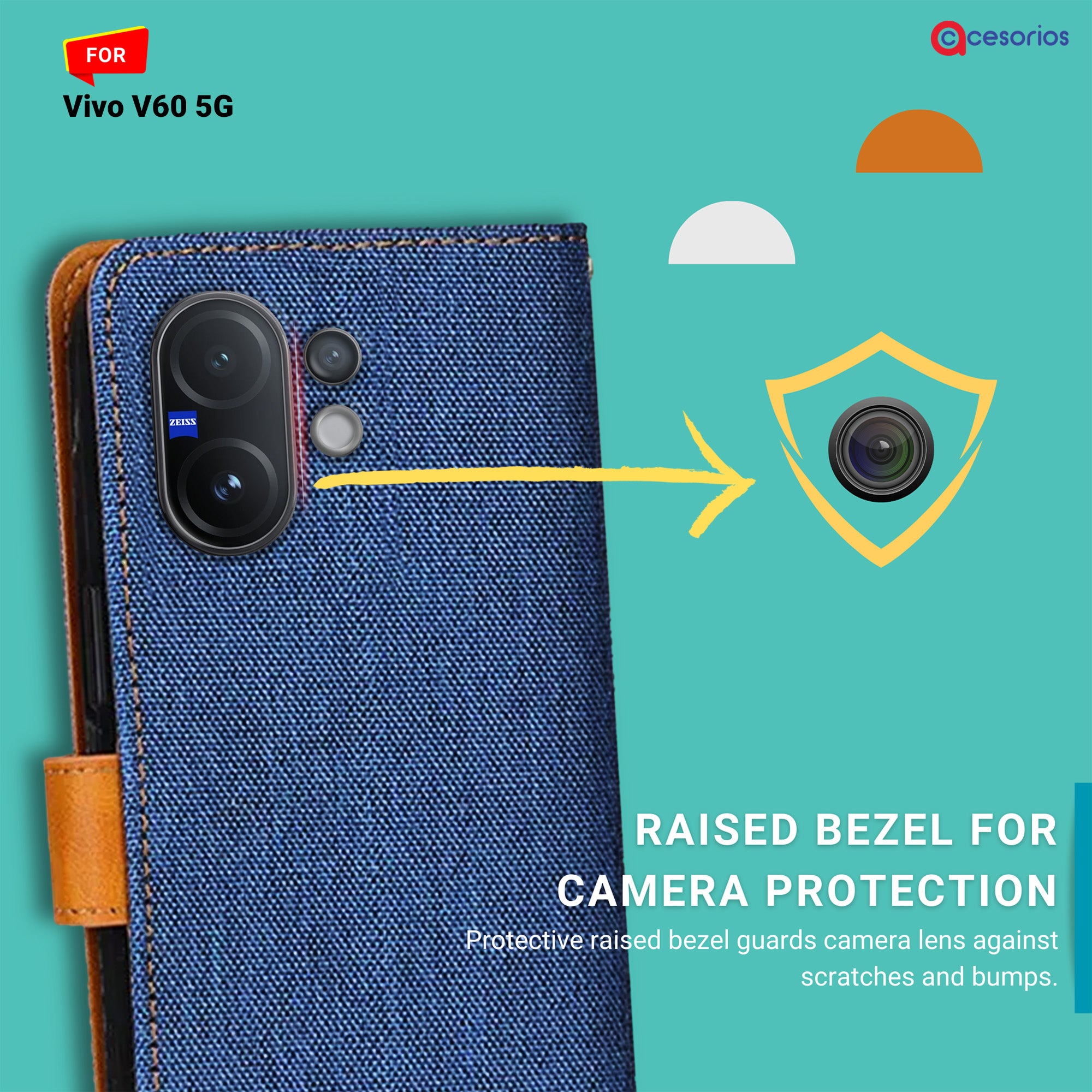 Accesorios Vivo V60 5G denim flip cover – Blue – Image 2 #color_blue