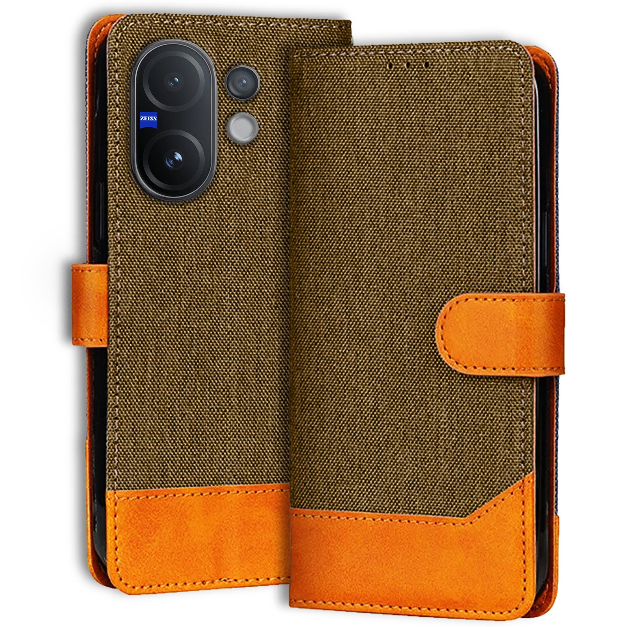 Accesorios Vivo V60 5G denim flip cover – Dark Brown – Image 1 #color_dark brown