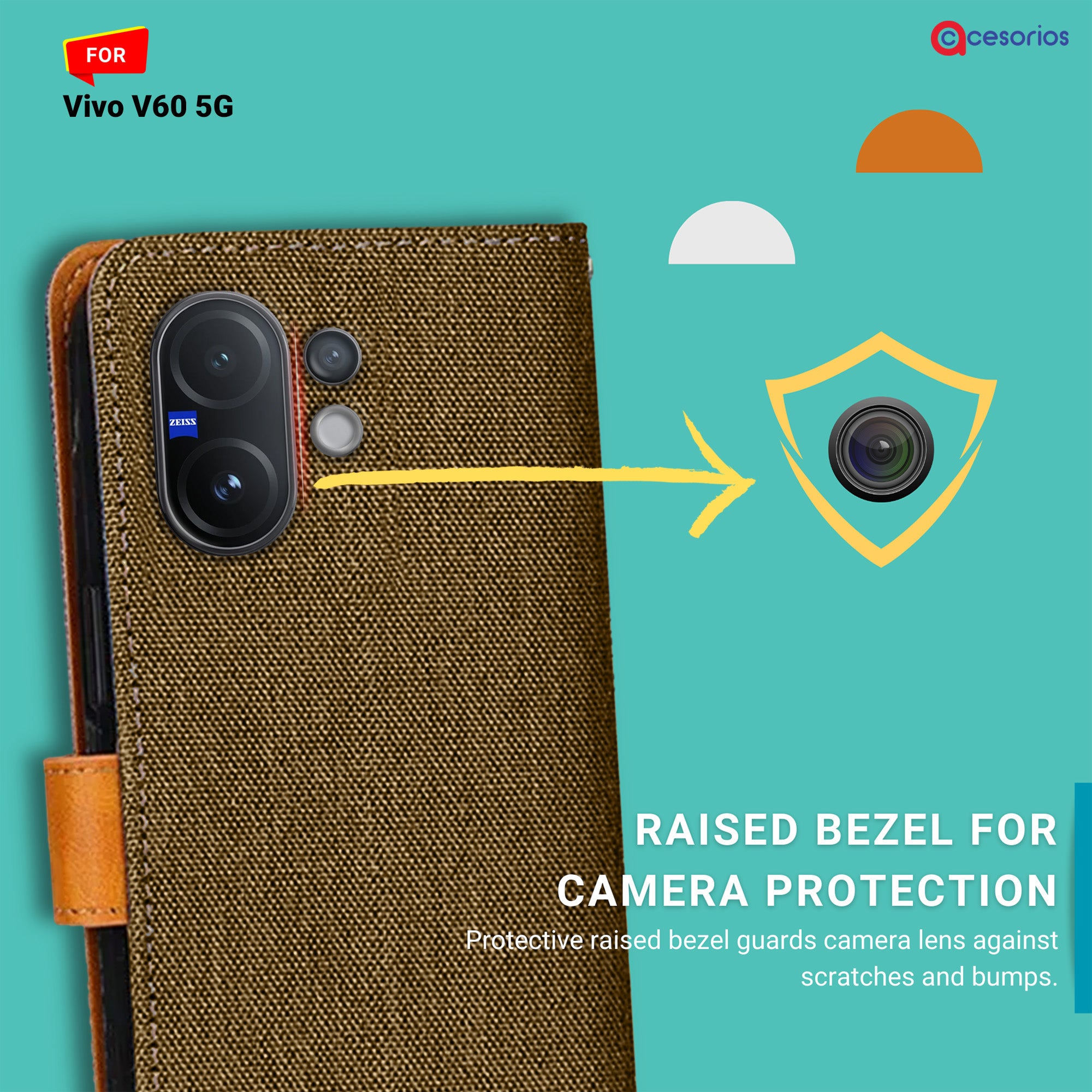 Accesorios Vivo V60 5G denim flip cover – Dark Brown – Image 2 #color_dark brown