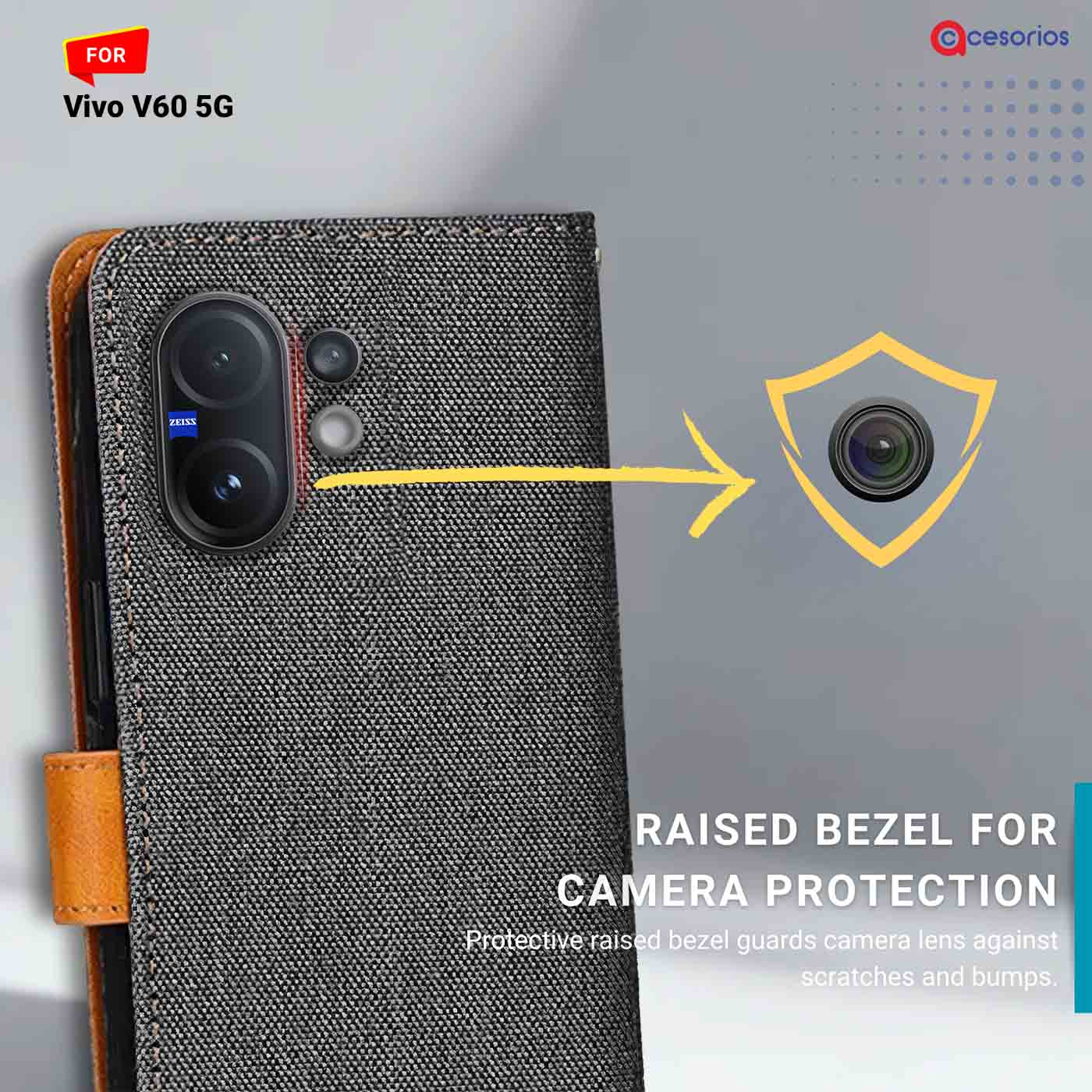 Accesorios Vivo V60 5G denim flip cover – Grey – Image 2 #color_