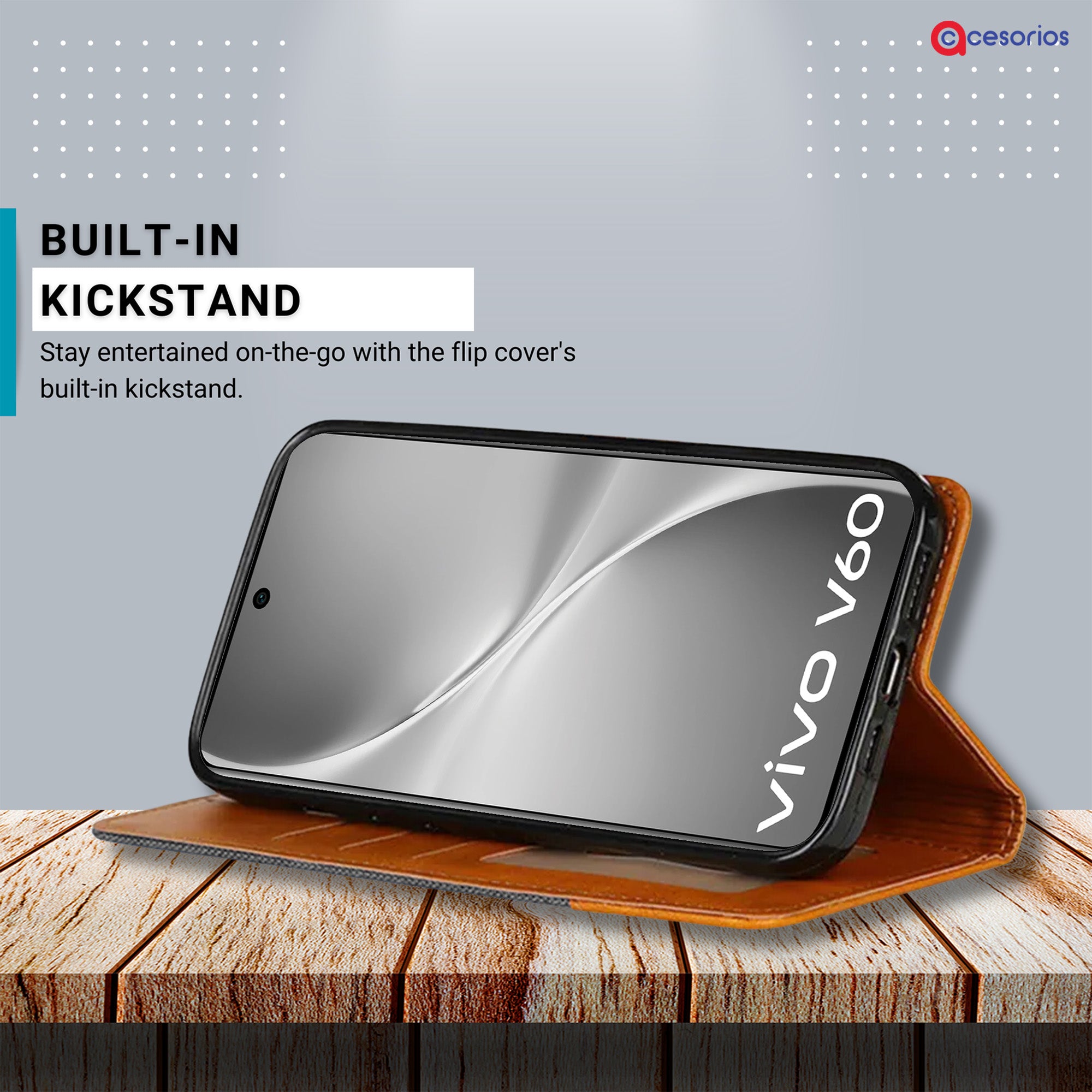 Accesorios Vivo V60 5G denim flip cover – Grey – Image 4 #color_grey