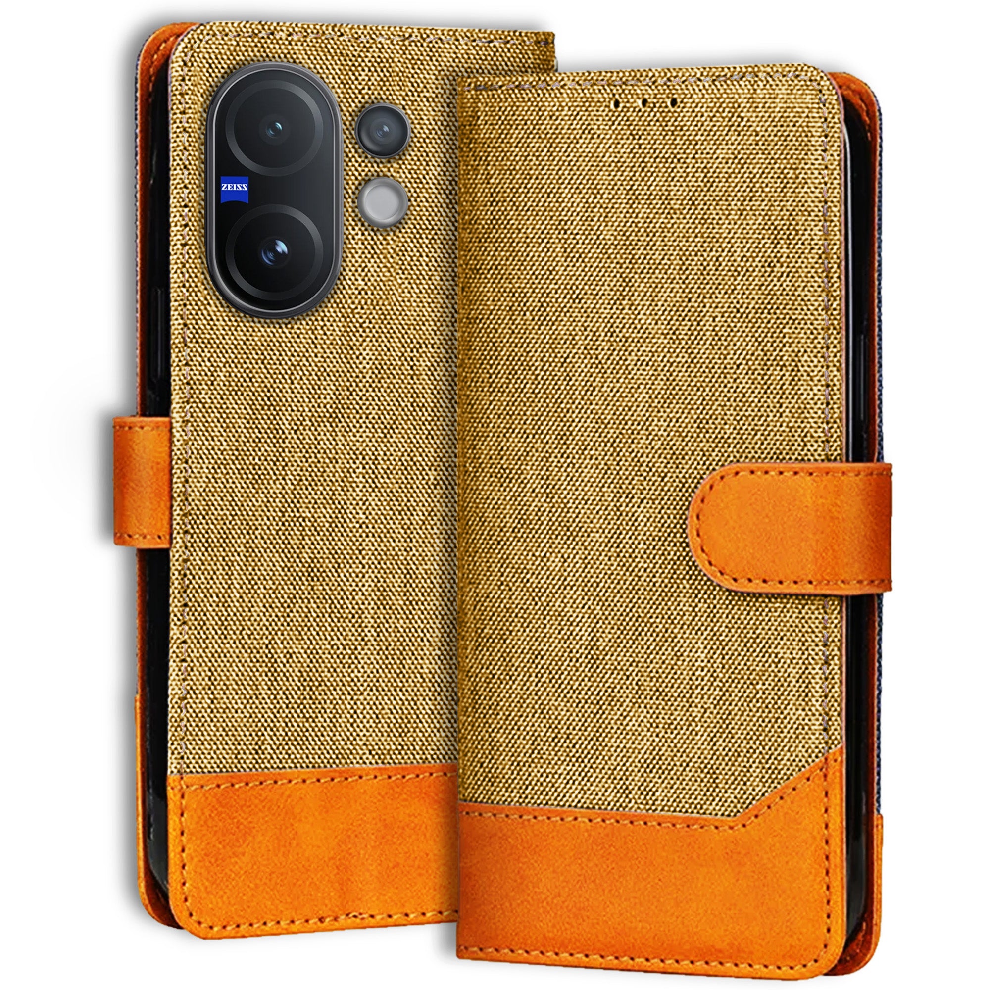 Accesorios Vivo V60 5G denim flip cover – Light Brown – Image 1 #color_light brown