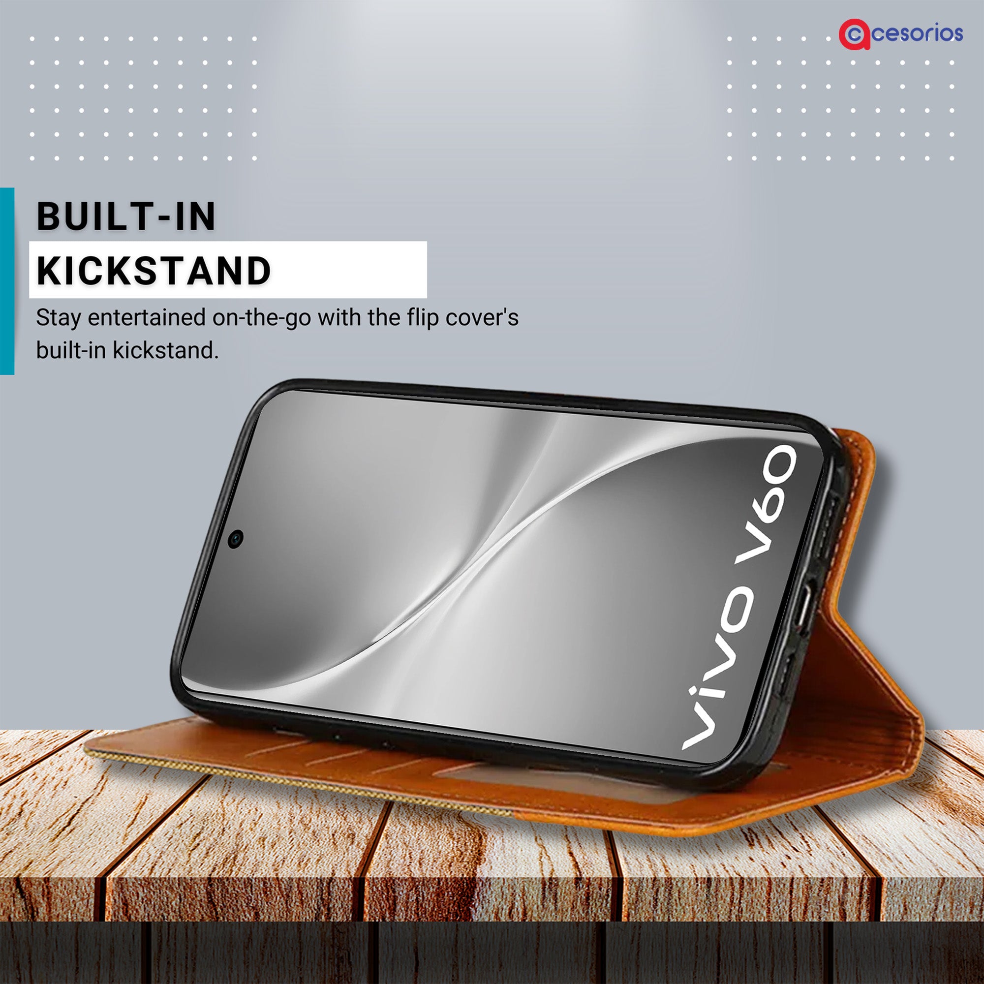 Accesorios Vivo V60 5G denim flip cover – Light Brown – Image 4 #color_light brown
