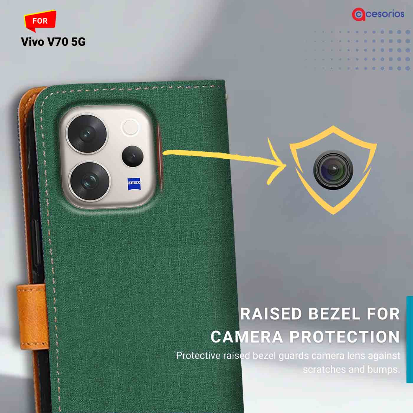 Canvas & Suede back panel — Vivo V70 in Green mobile case