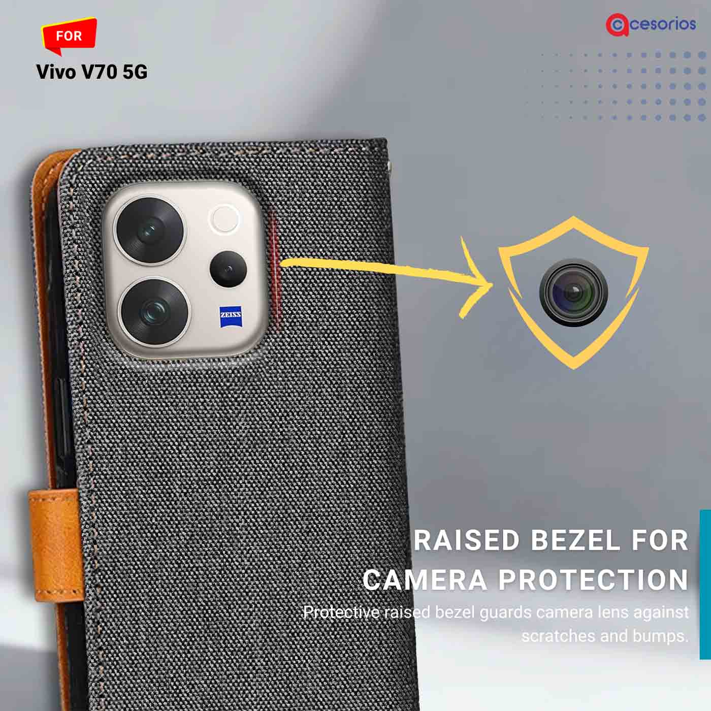 Denim & Leather back panel — Vivo V70 in Grey mobile case