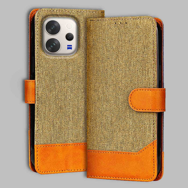 Vivo V70 Flip Cover — Denim, Camel Beige after a year of daily use