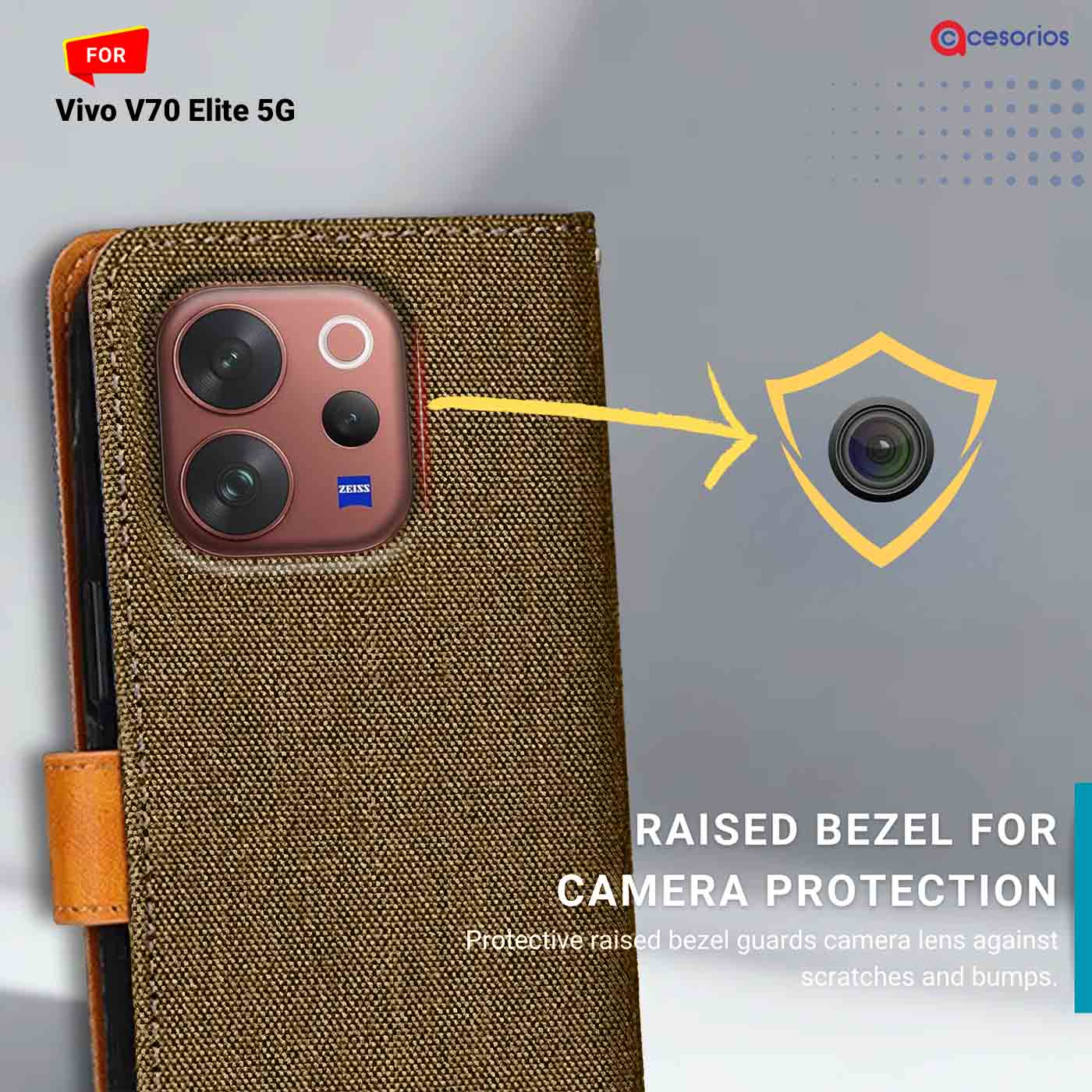 Denim & Leather back panel — Vivo V70 Elite in Dark Brown mobile case