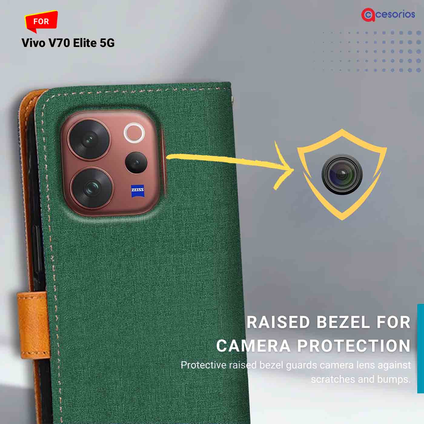 Canvas & Suede back panel — Vivo V70 Elite in Green mobile case