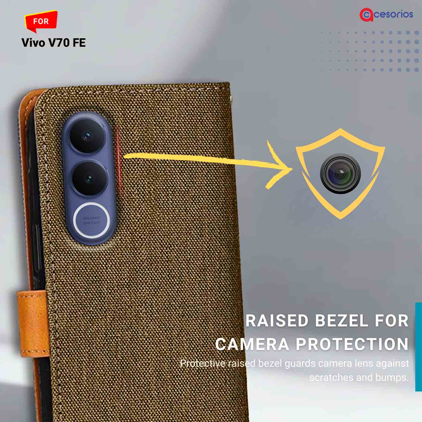 Denim & Leather back panel — Vivo V70 FE in Dark Brown mobile case