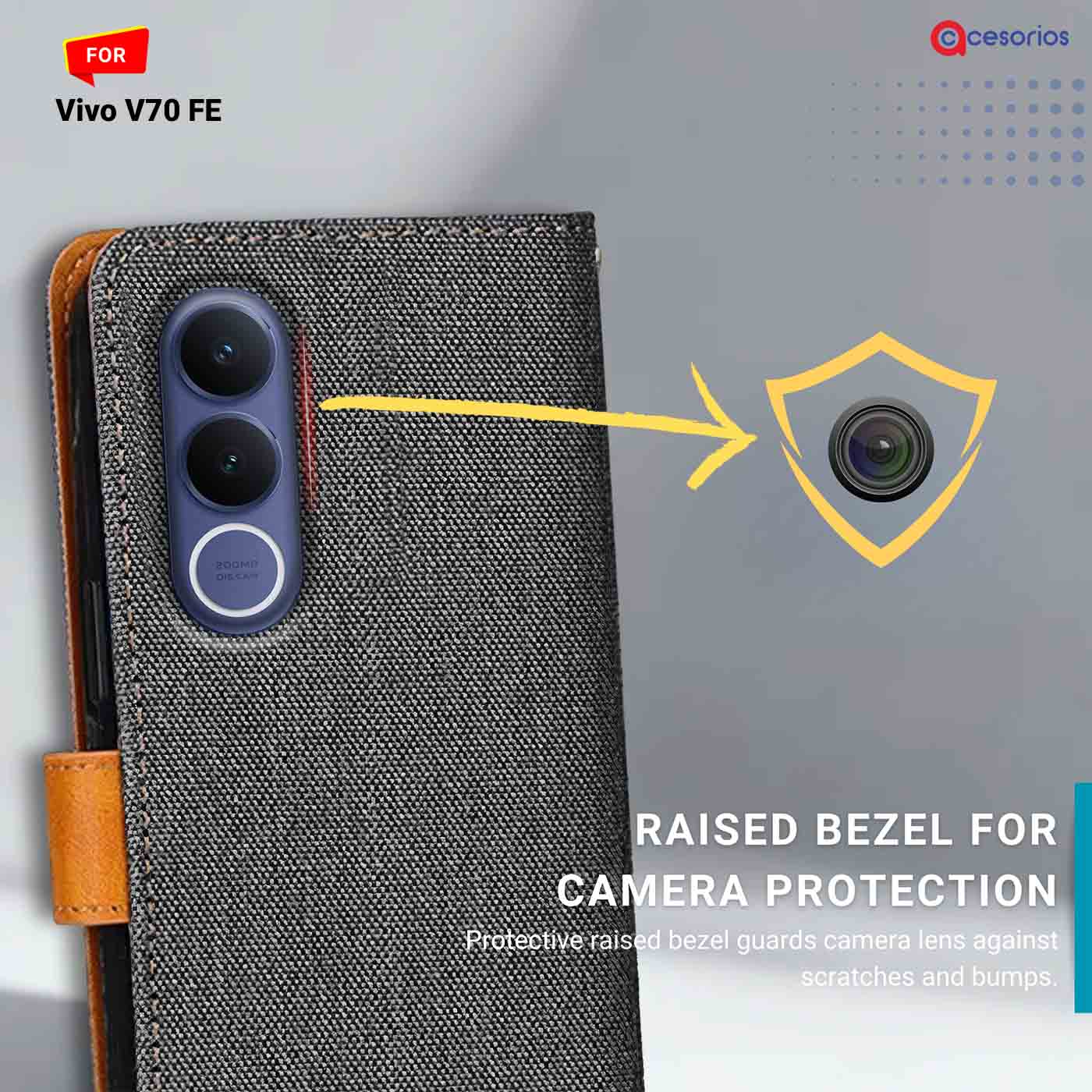 Denim & Leather back panel — Vivo V70 FE in Grey mobile case