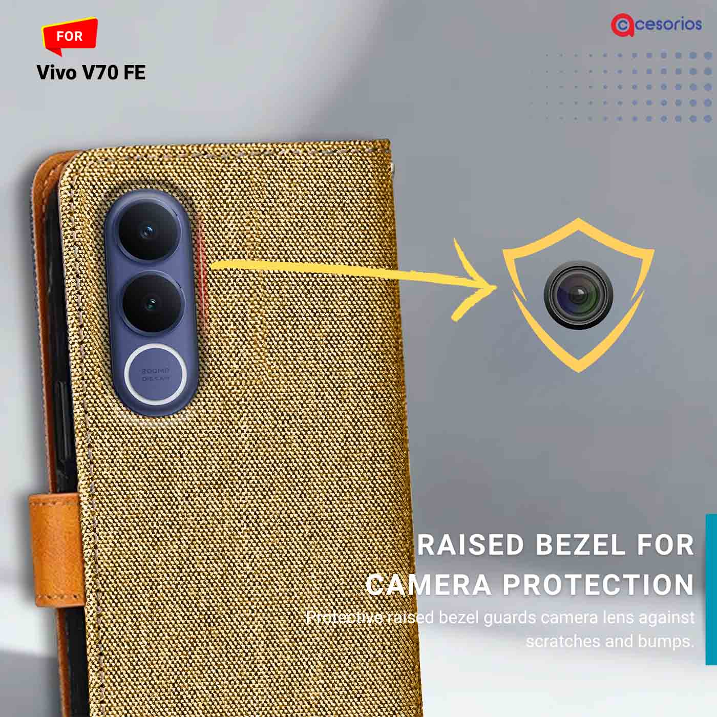 Denim & Leather back panel — Vivo V70 FE in Light Brown mobile case