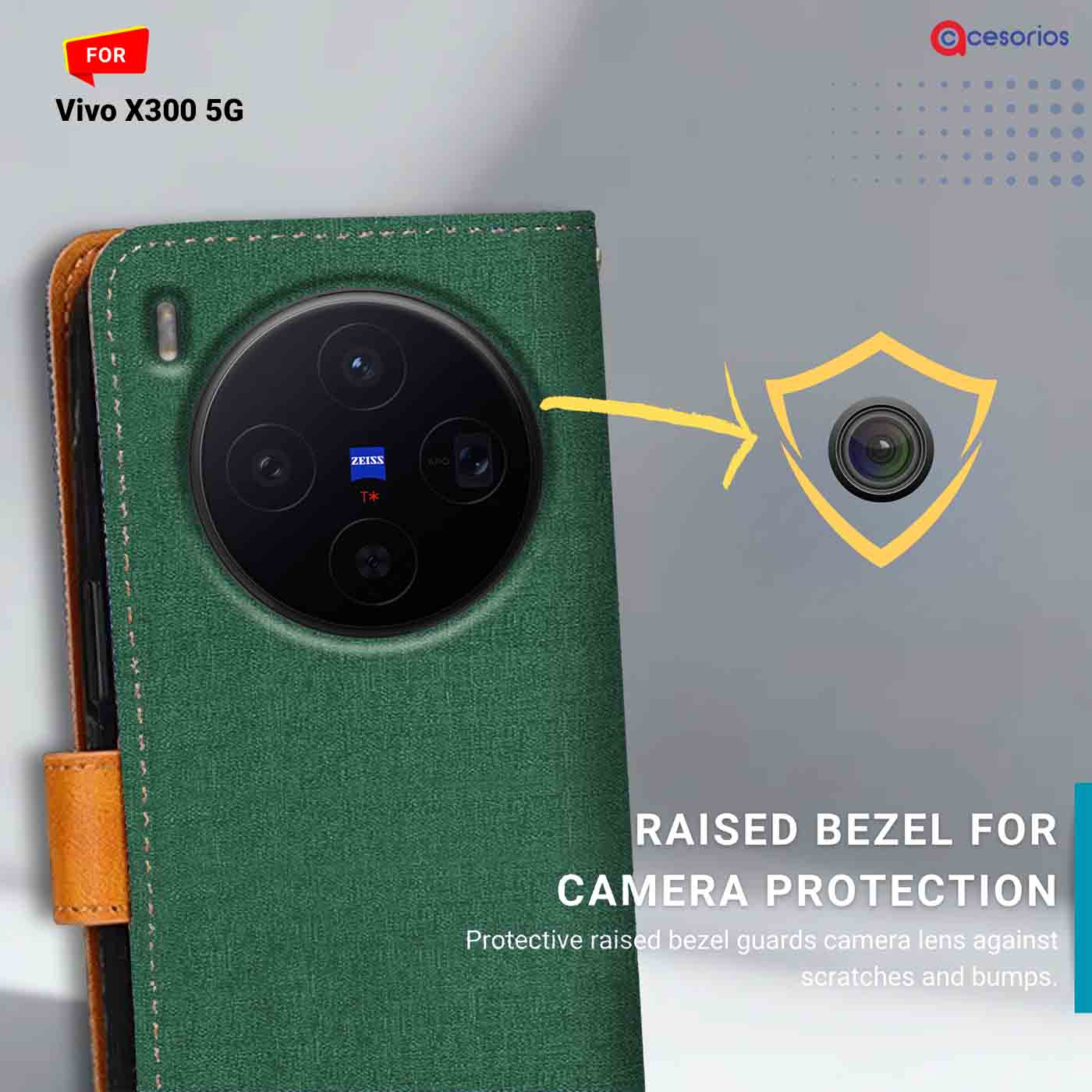 Accesorios Vivo X300 5G denim flip cover – Green – Image 2 #color_g