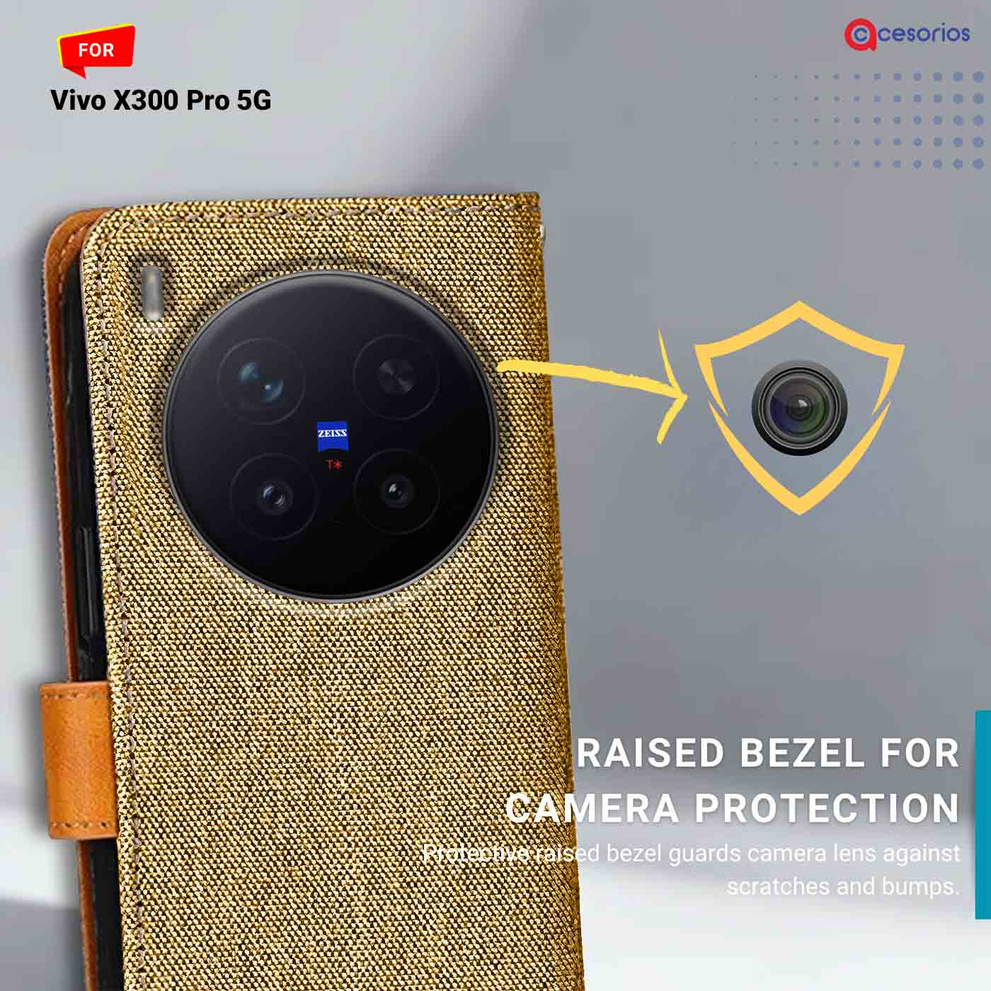 Accesorios Vivo X300 Pro 5G denim flip cover – Light Brown – Image 2 #color_light b