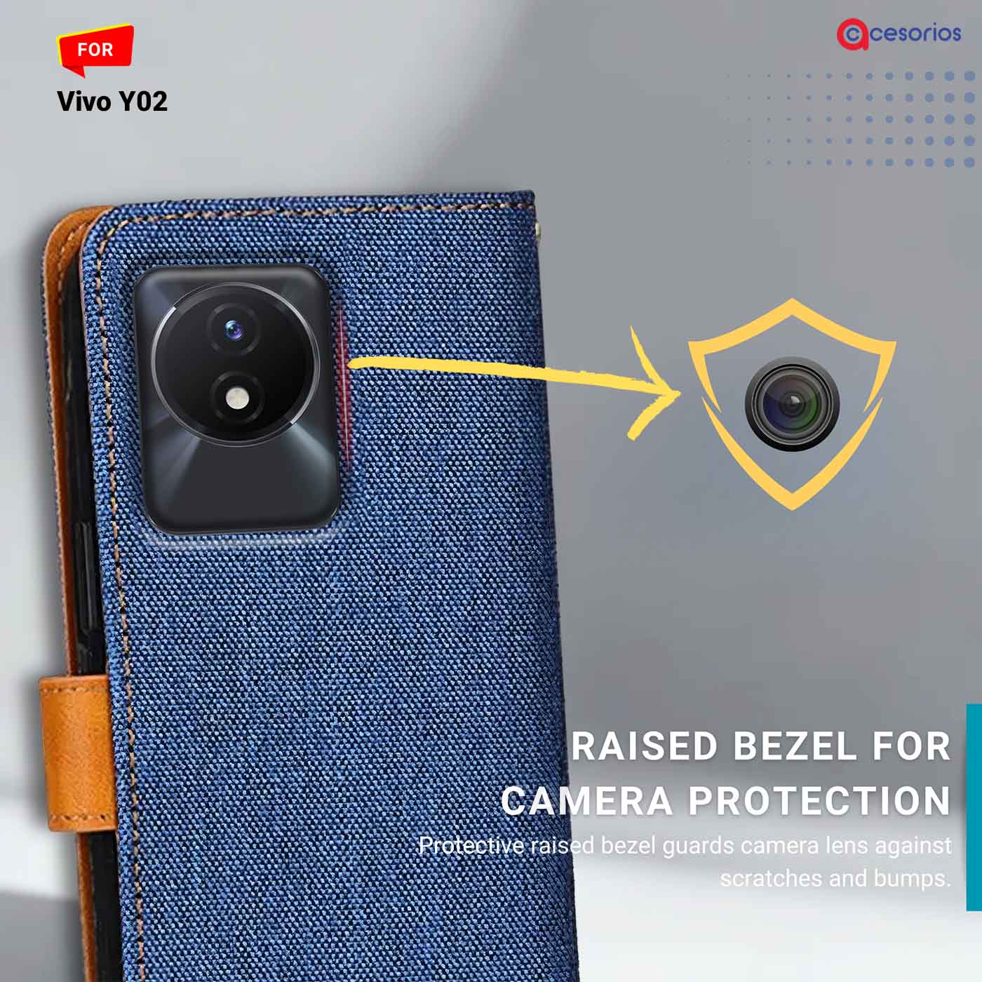Denim & Leather back panel — Vivo Y02 in Blue mobile case