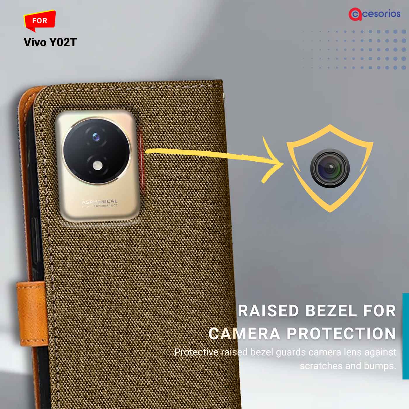 Denim & Leather back panel — Vivo Y02T in Dark Brown mobile case