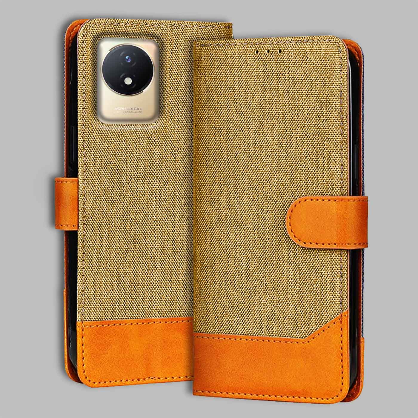 Accesorios Vivo Y02T denim flip cover – Light Brown – Image 1 #color_light b