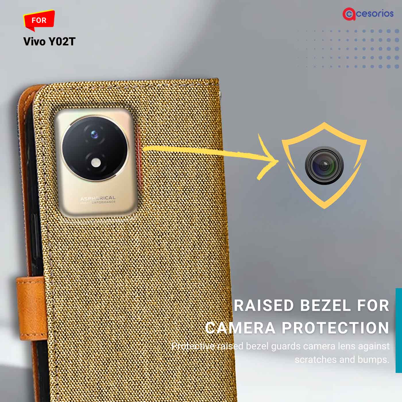 Accesorios Vivo Y02T denim flip cover – Light Brown – Image 2 #color_light b