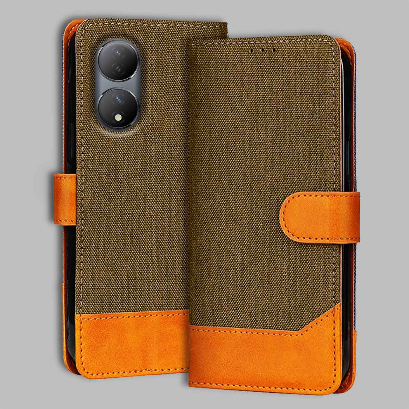 Accesorios Vivo Y100A 5G denim flip cover – Dark Brown – Image 1 #color_dark b