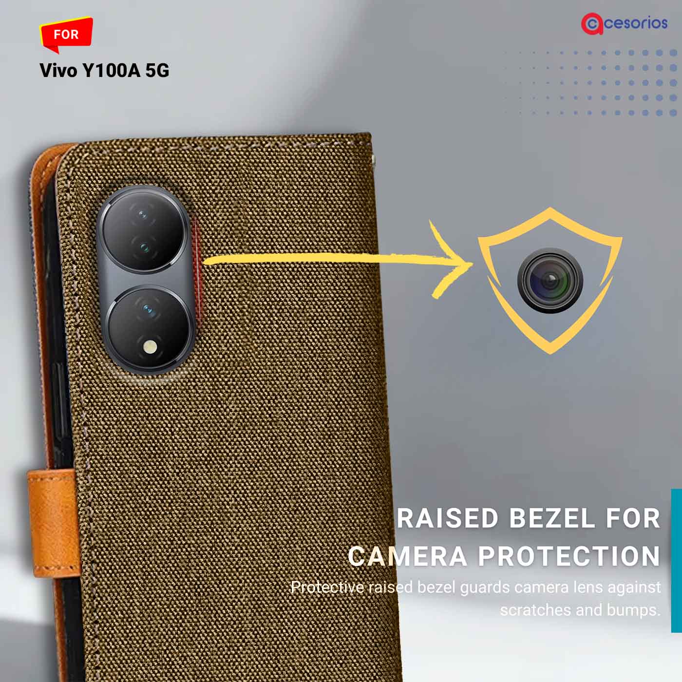 Accesorios Vivo Y100A 5G denim flip cover – Dark Brown – Image 2 #color_dark b