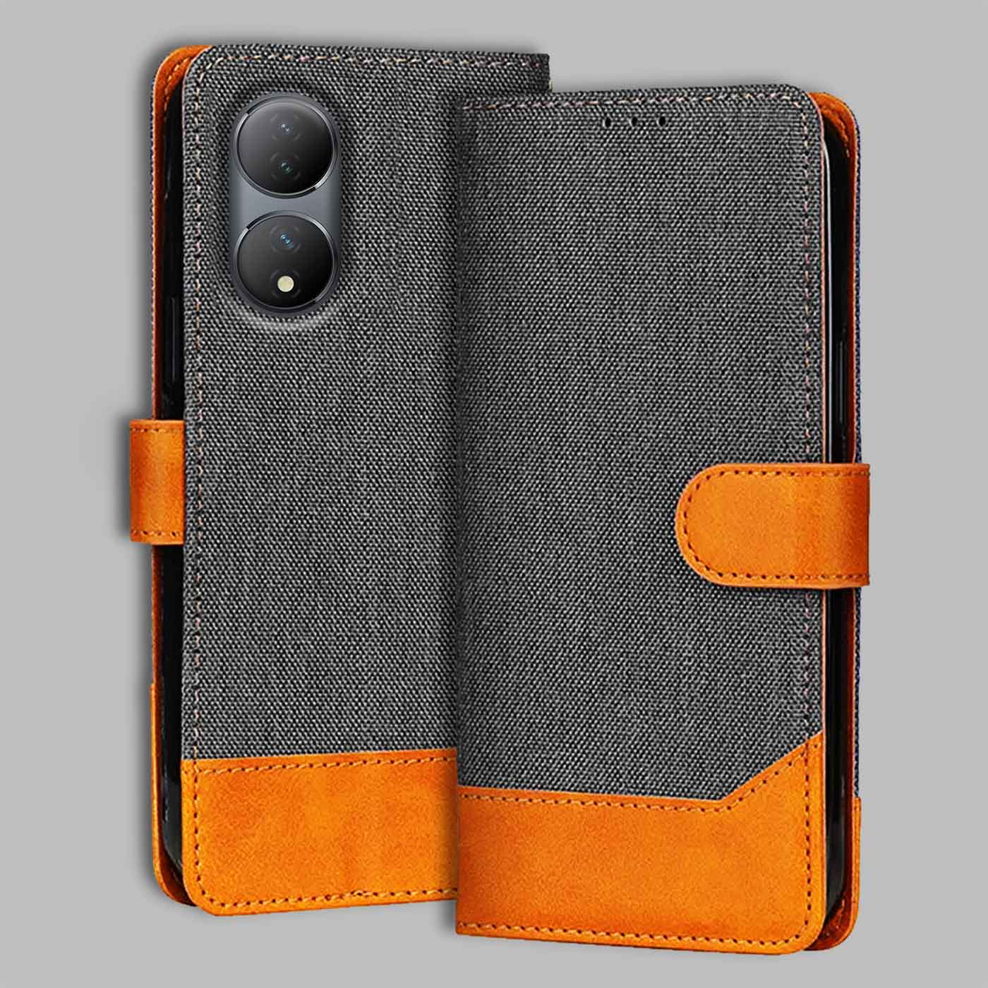 Accesorios Vivo Y100A 5G denim flip cover – Grey – Image 1 #color_