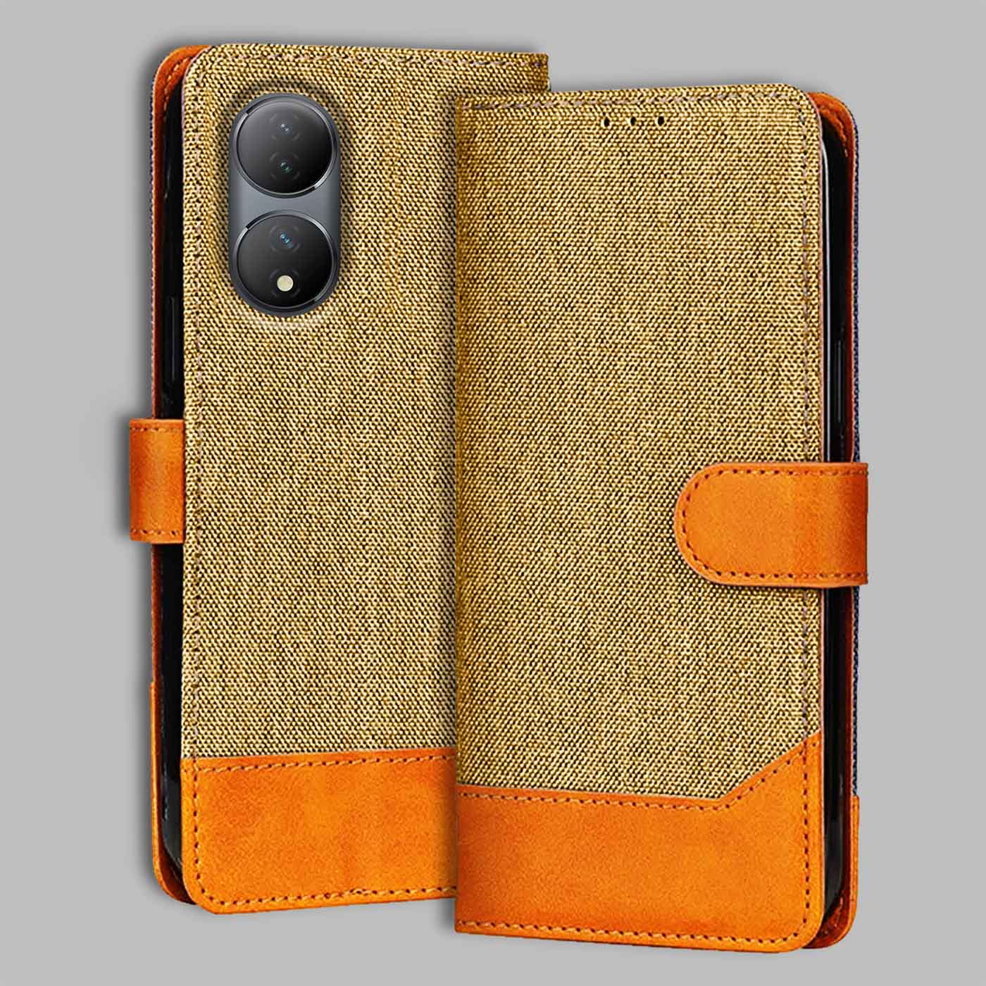 Accesorios Vivo Y100A 5G denim flip cover – Light Brown – Image 1 #color_light b
