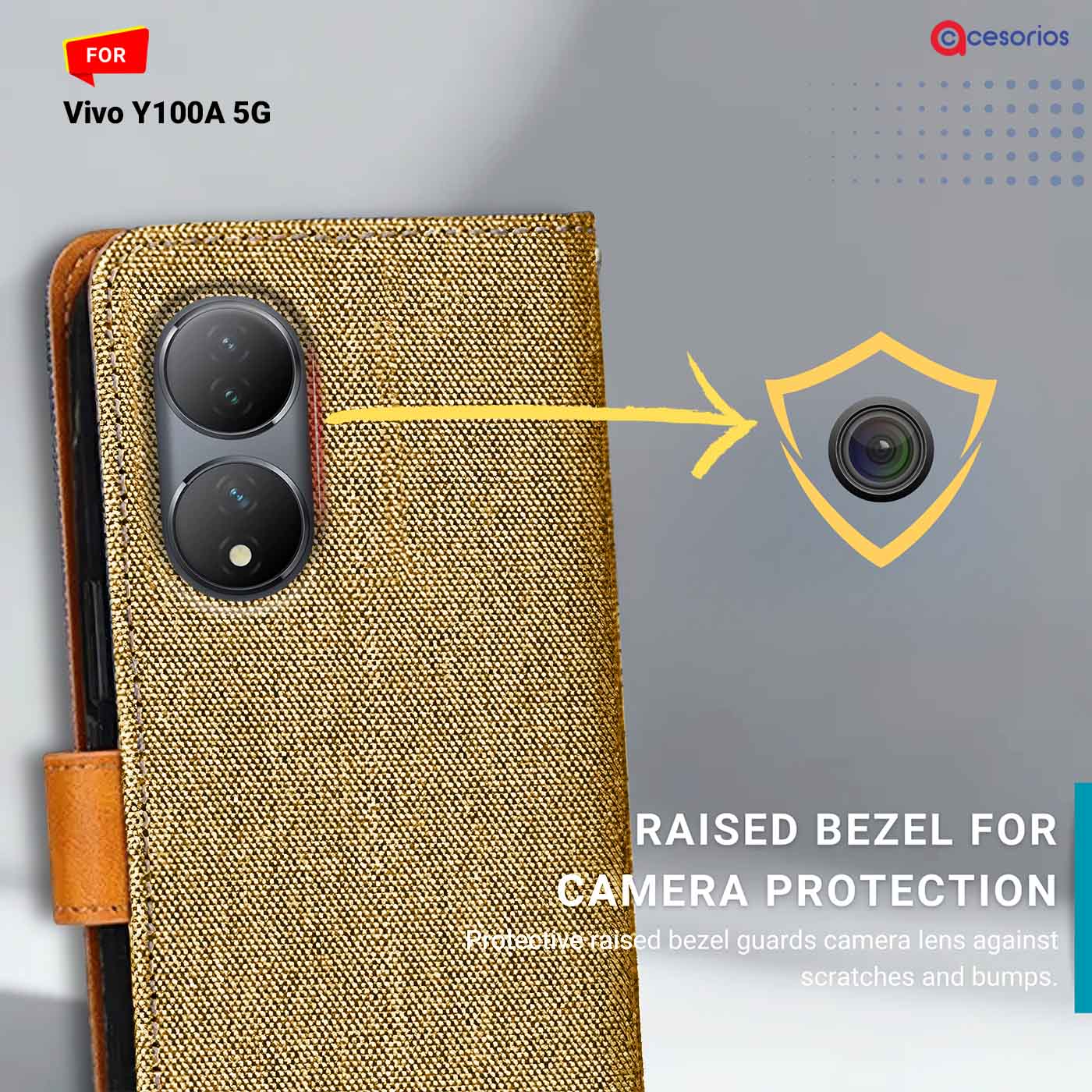 Accesorios Vivo Y100A 5G denim flip cover – Light Brown – Image 2 #color_light b