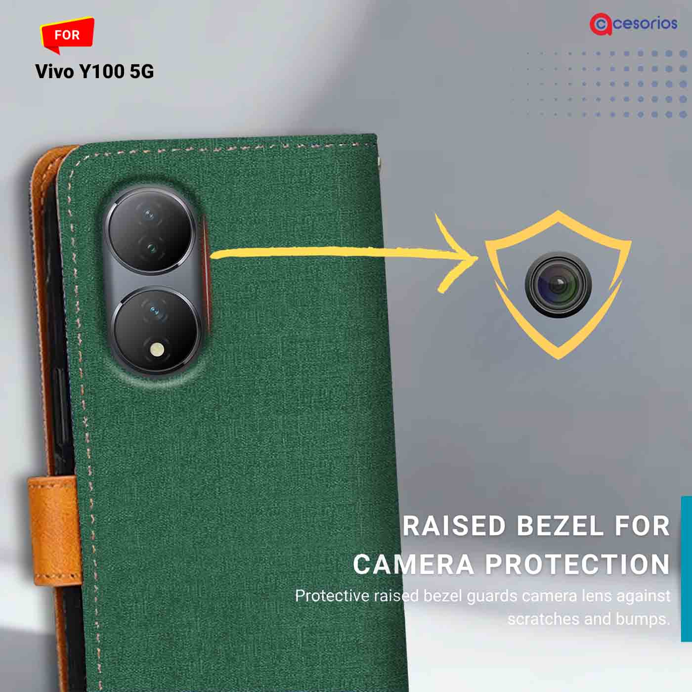 Accesorios Vivo Y100 5G denim flip cover – Green – Image 2 #color_g