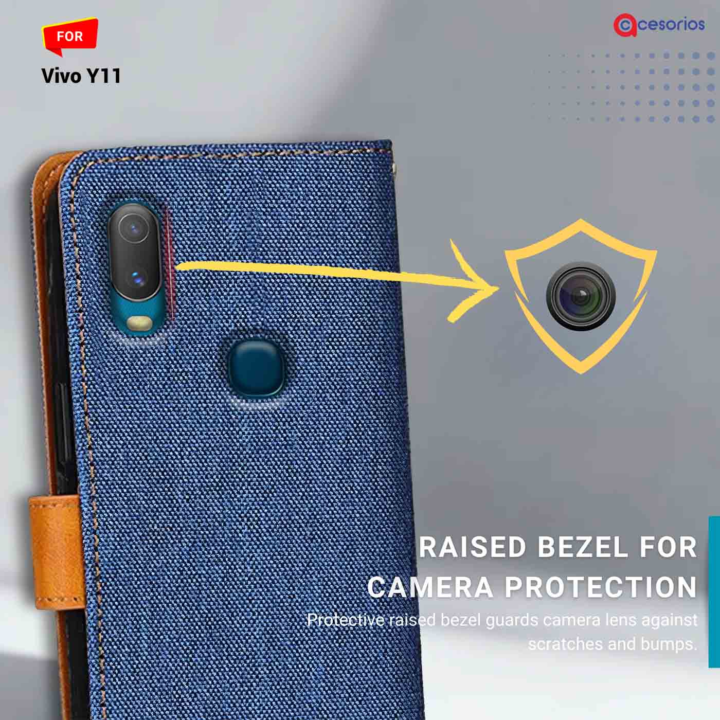 Denim & Leather back panel — Vivo Y11 in Blue mobile case