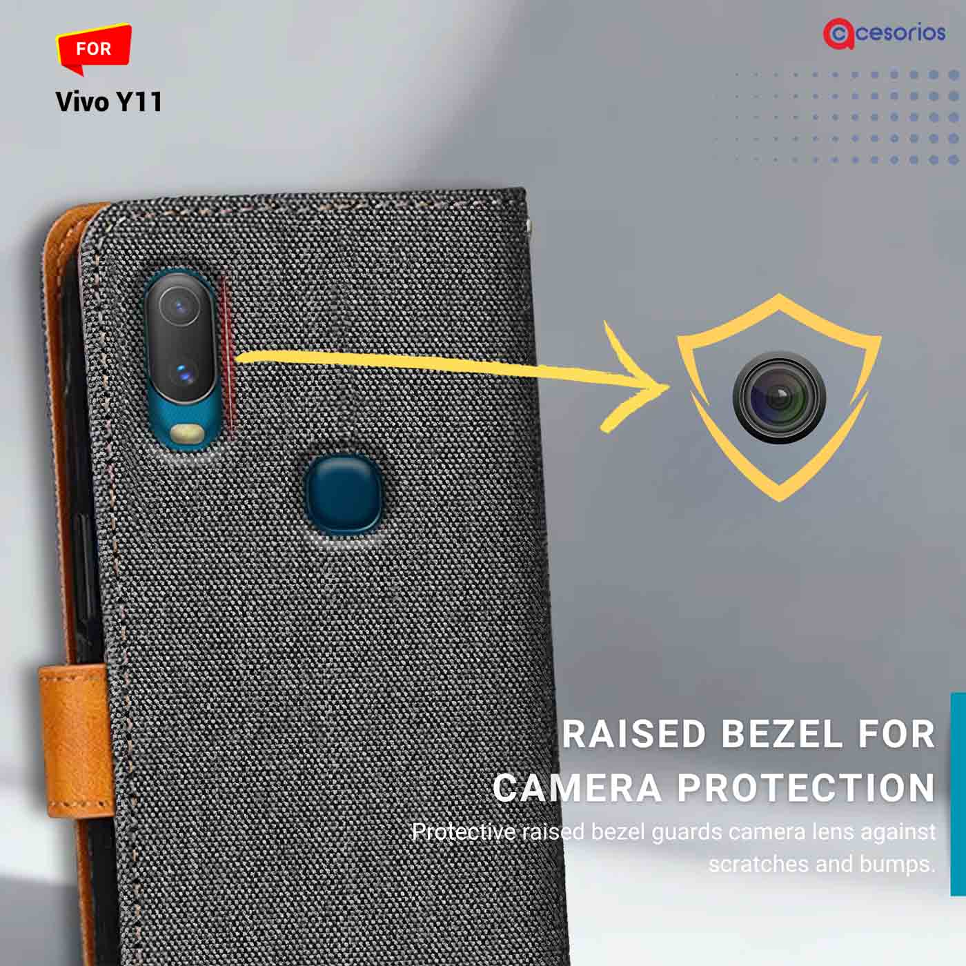 Denim & Leather back panel — Vivo Y11 in Grey mobile case