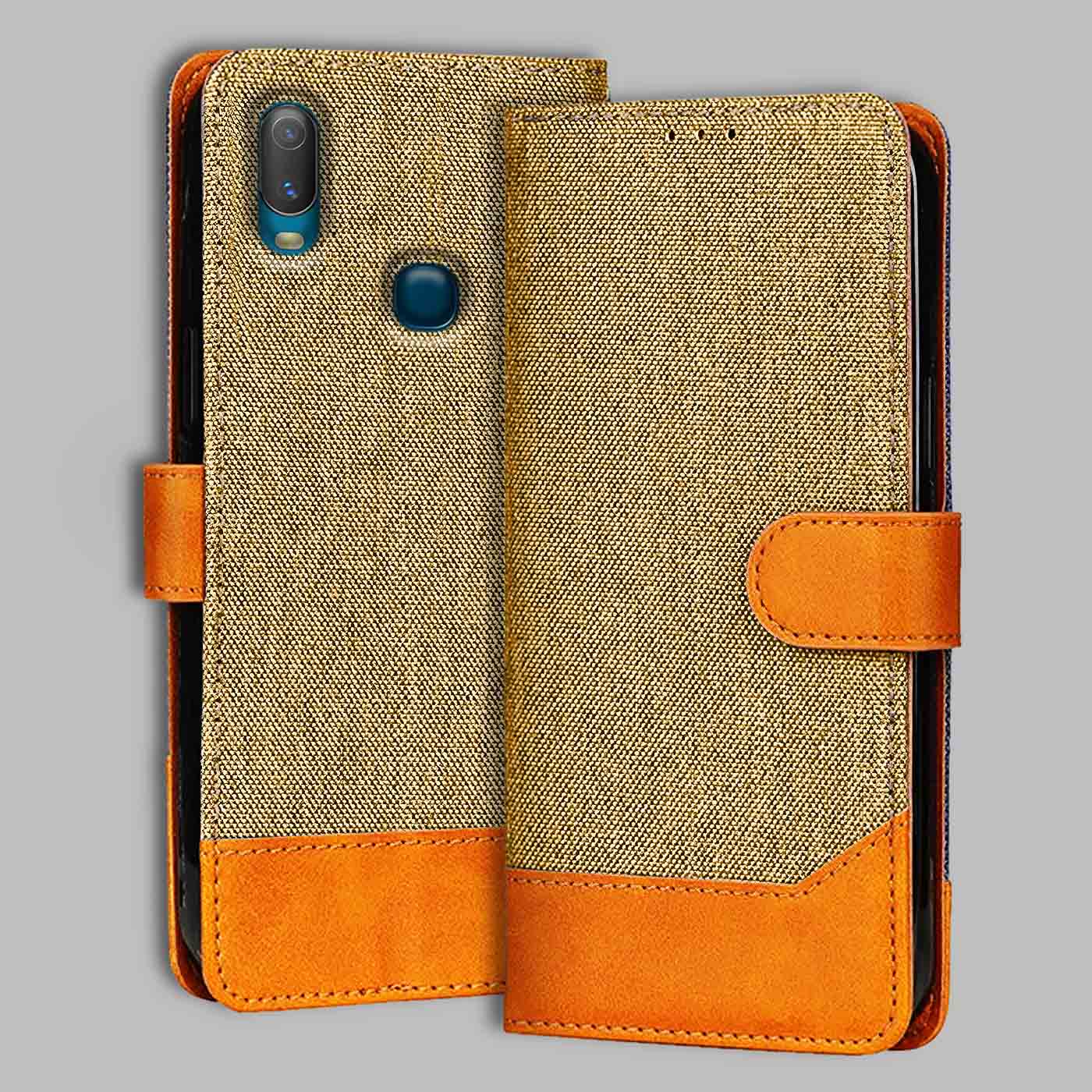 Accesorios Vivo Y11 denim flip cover – Light Brown – Image 1 #color_light b