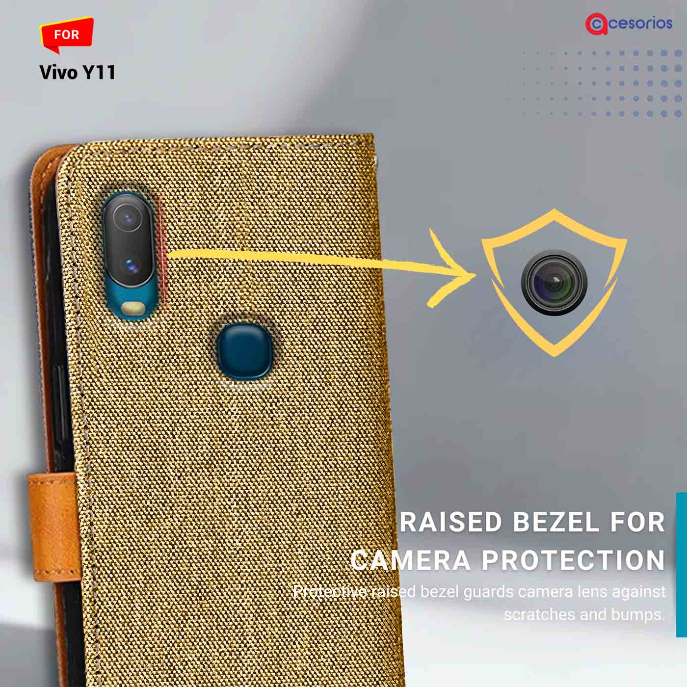 Accesorios Vivo Y11 denim flip cover – Light Brown – Image 2 #color_light b