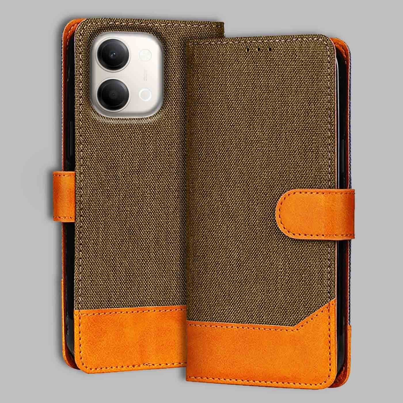 Vivo Y11 5G flip cover in Brown — front view by Accesorios