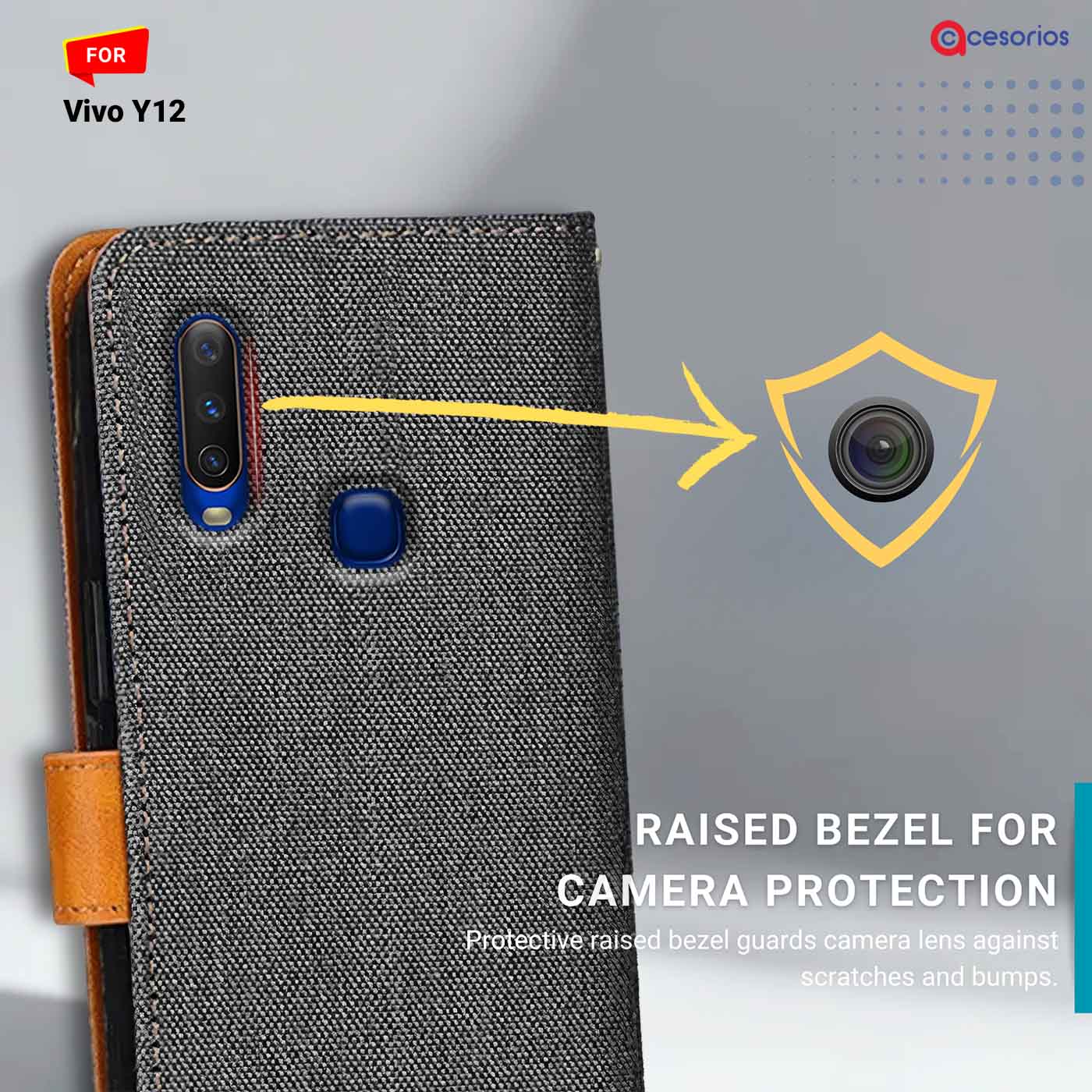 Denim & Leather back panel — Vivo Y12 in Grey mobile case