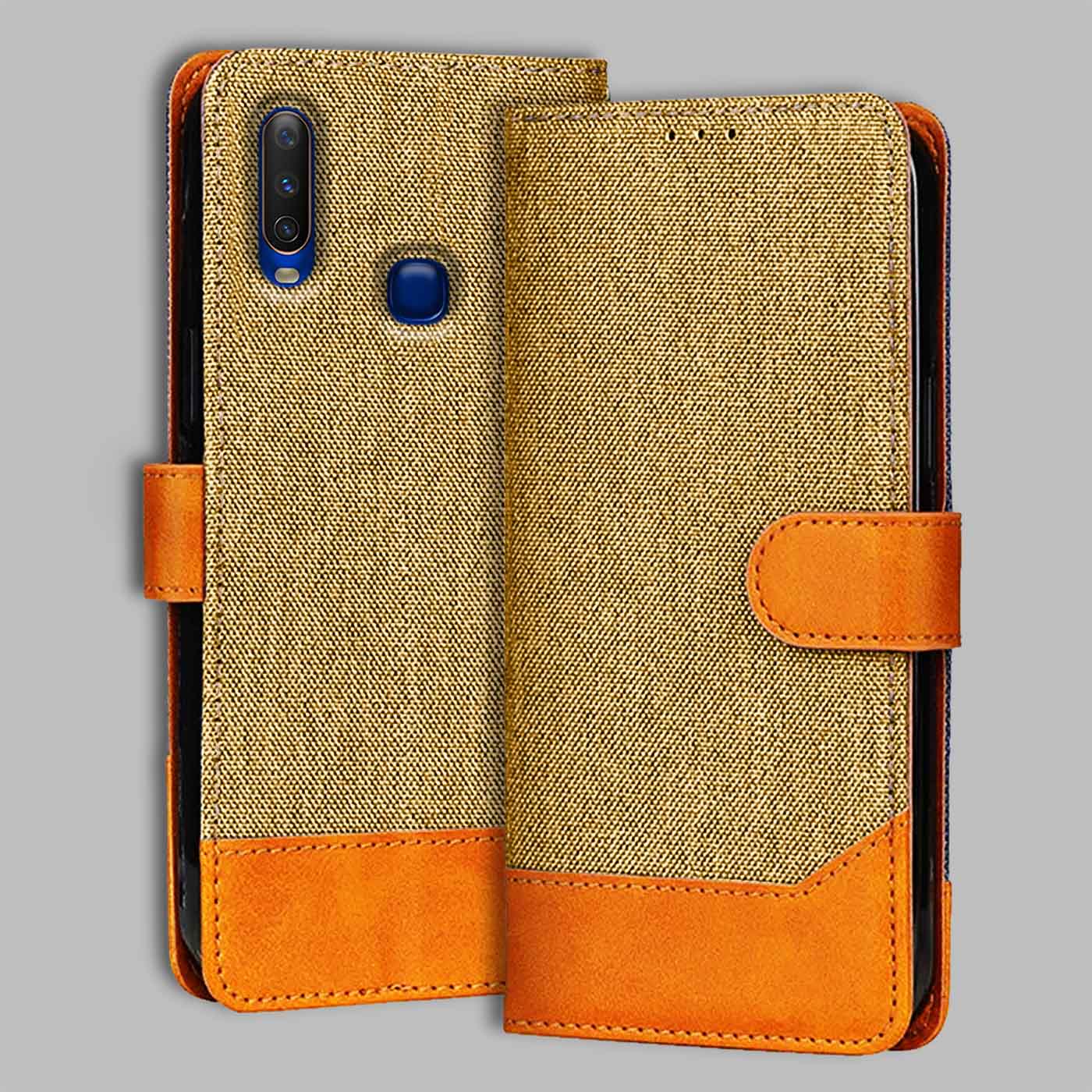 Accesorios Vivo Y12 denim flip cover – Light Brown – Image 1 #color_light b