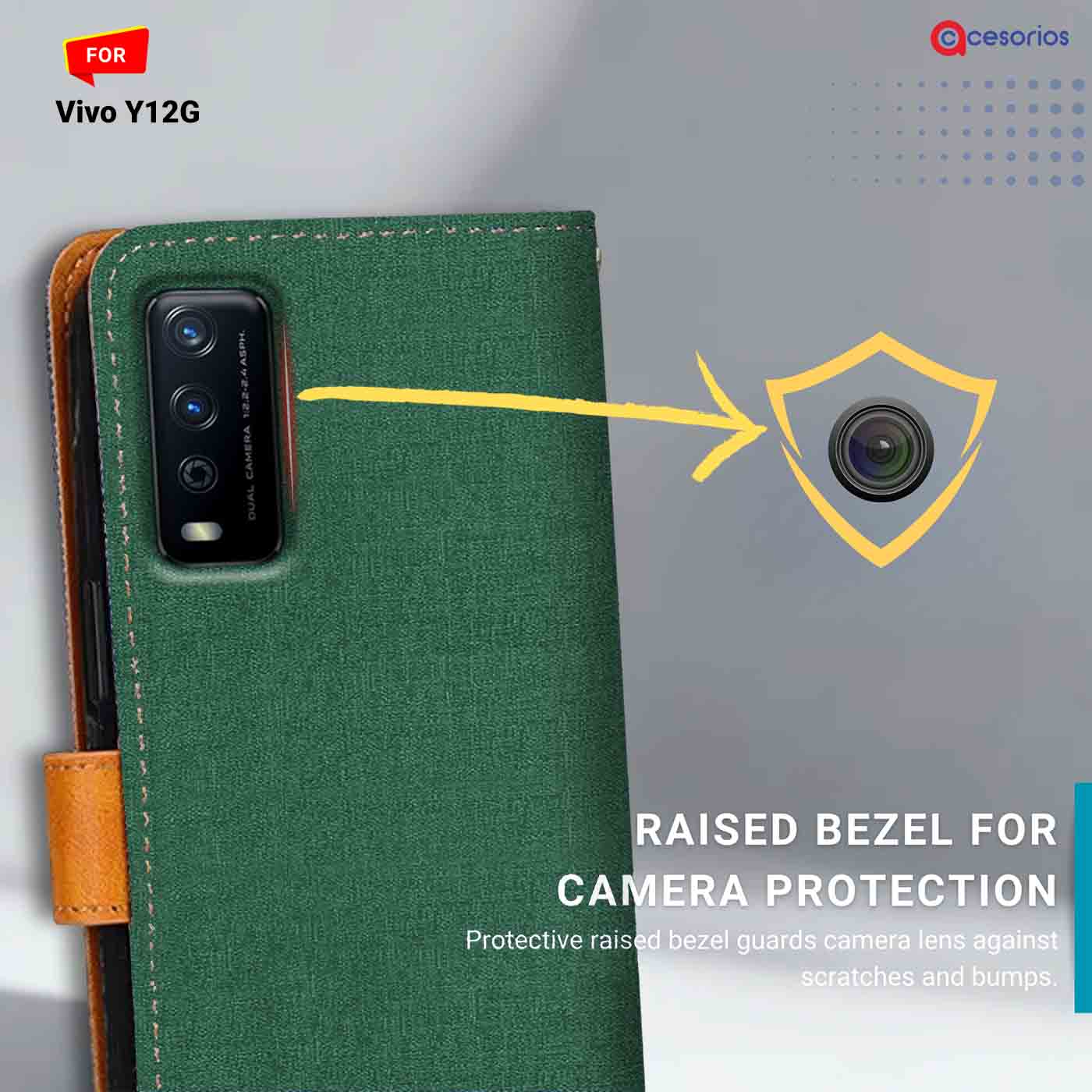 Canvas & Suede back panel — Vivo Y12G in Green mobile case