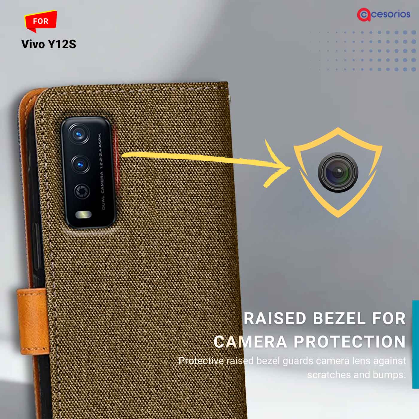 Accesorios Vivo Y12S denim flip cover – Dark Brown – Image 2 #color_dark b