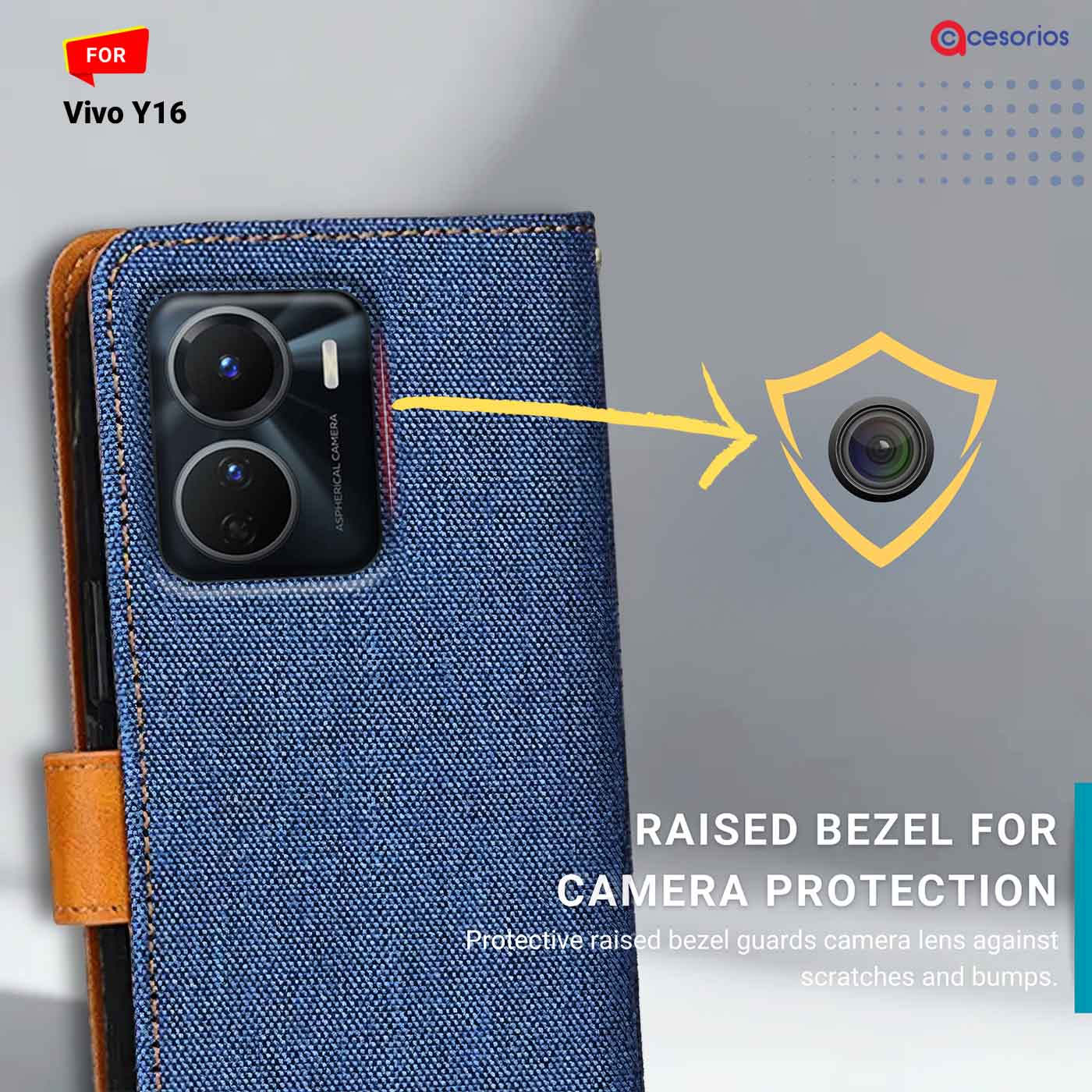 Denim & Leather back panel — Vivo Y16 in Blue mobile case