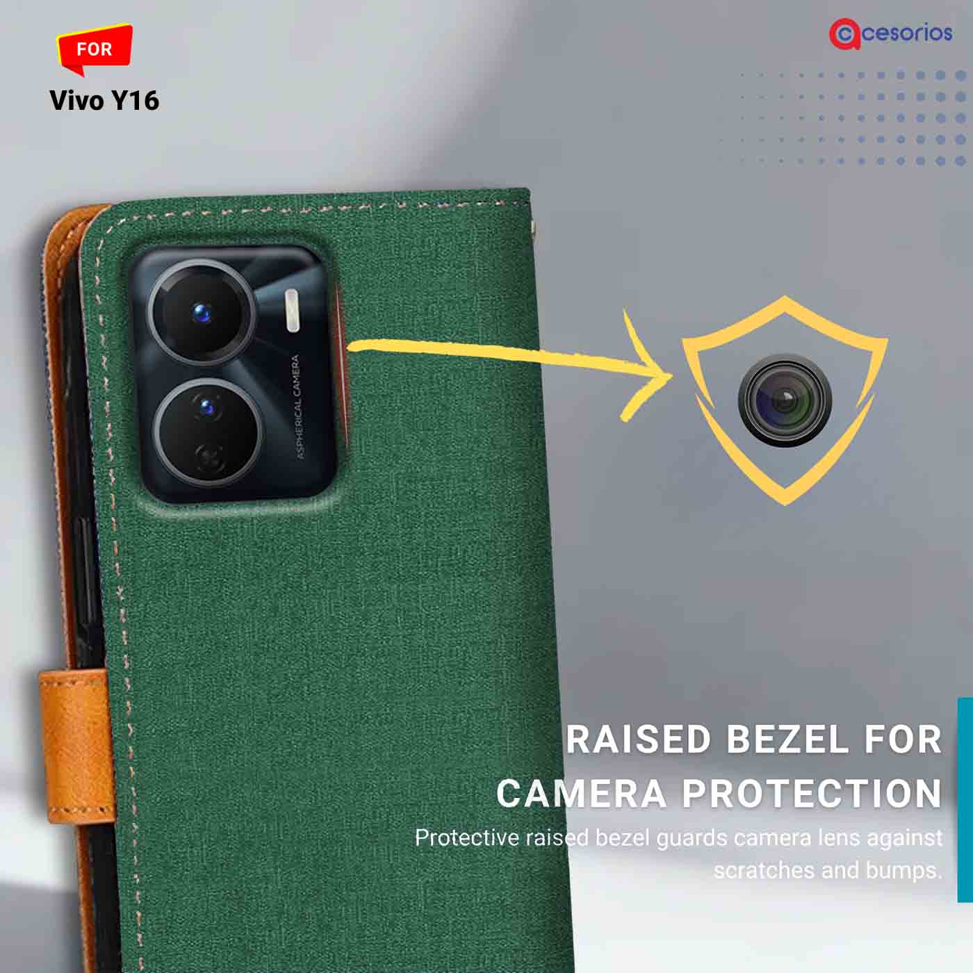 Accesorios Vivo Y16 denim flip cover – Green – Image 2 #color_g