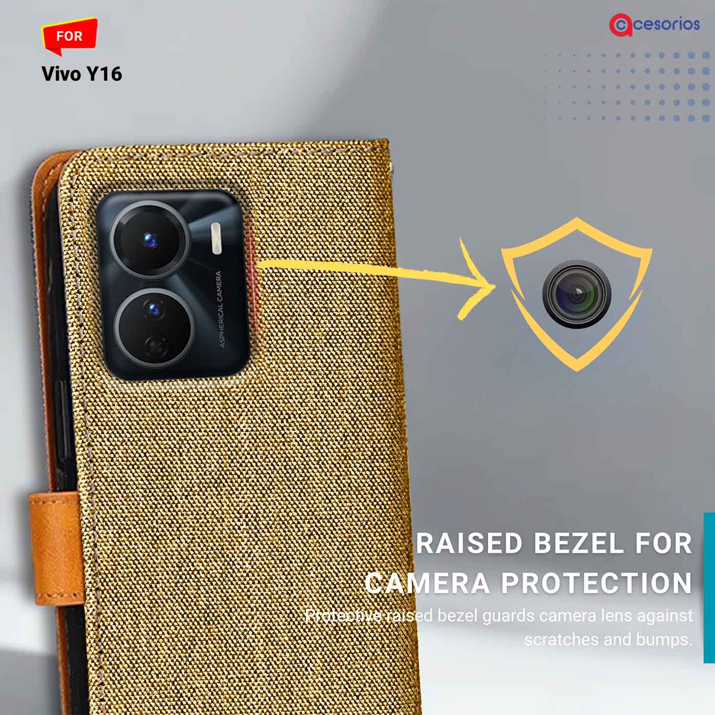 Denim & Leather back panel — Vivo Y16 in Light Brown mobile case