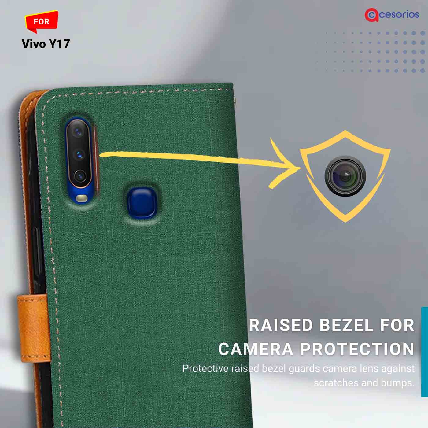 Accesorios Vivo Y17 denim flip cover – Green – Image 2 #color_g