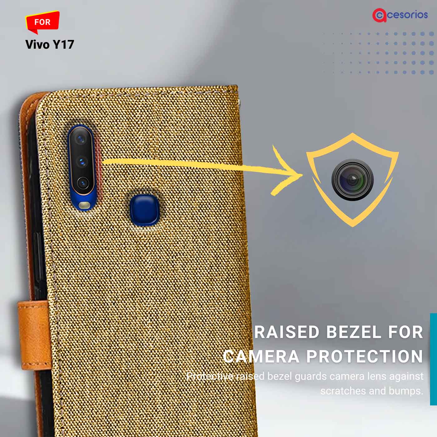 Accesorios Vivo Y17 denim flip cover – Light Brown – Image 2 #color_light b
